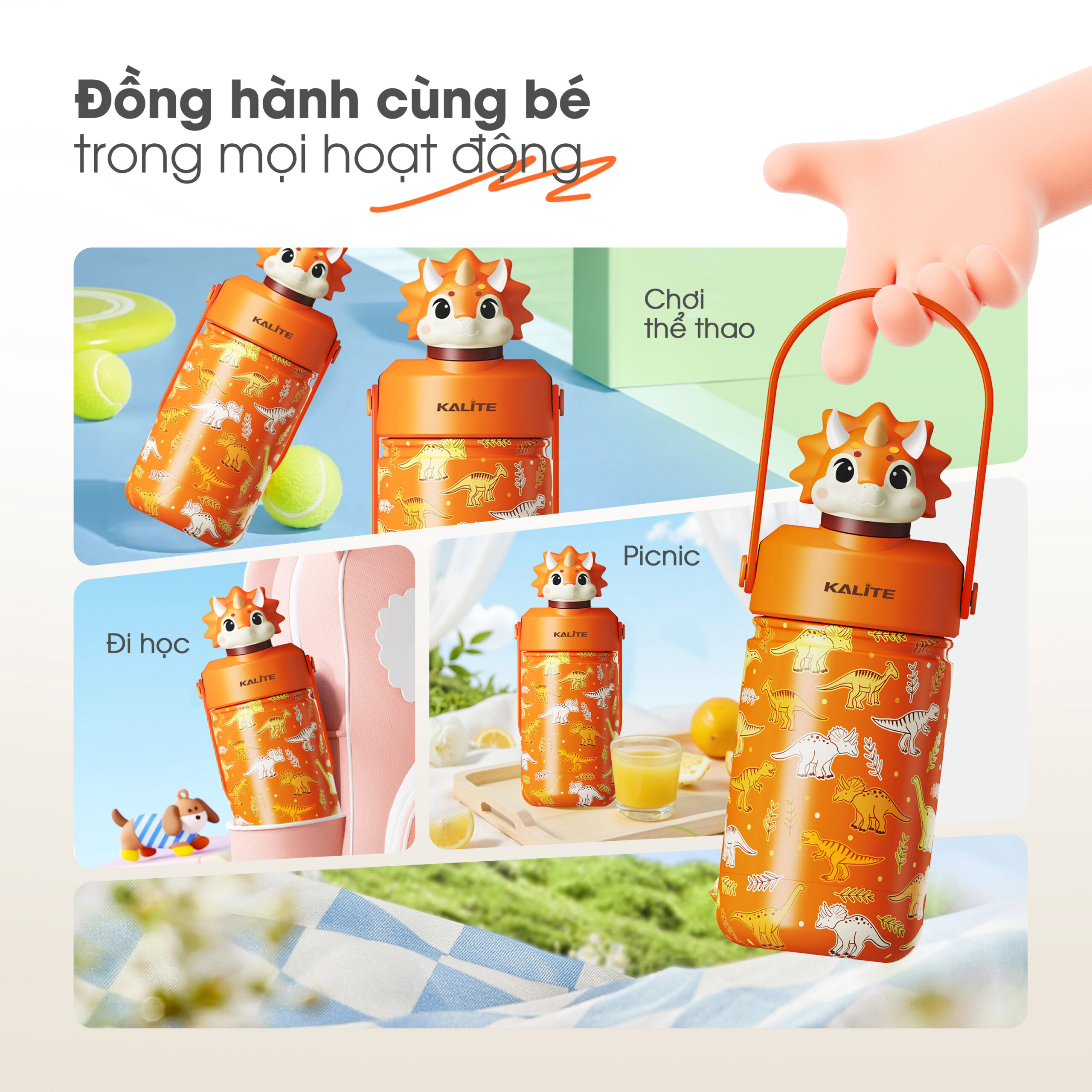 Bình giữ nhiệt trẻ em Kalite DINO LEO - 354ml, inox 304, giữ nhiệt 12h - Ảnh 8