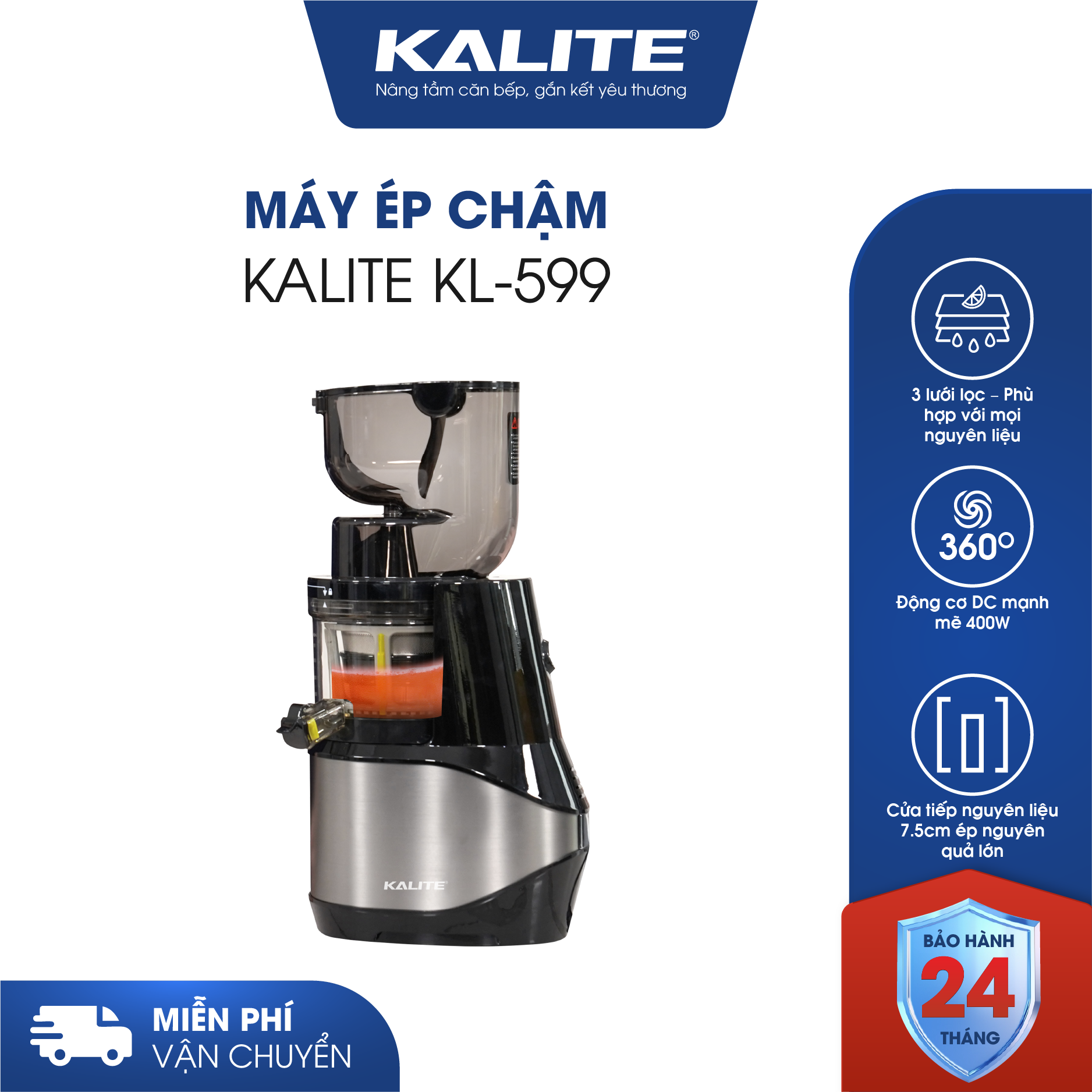 Máy ép chậm KALITE KL-599 cao cấp, sản xuất Thái Lan