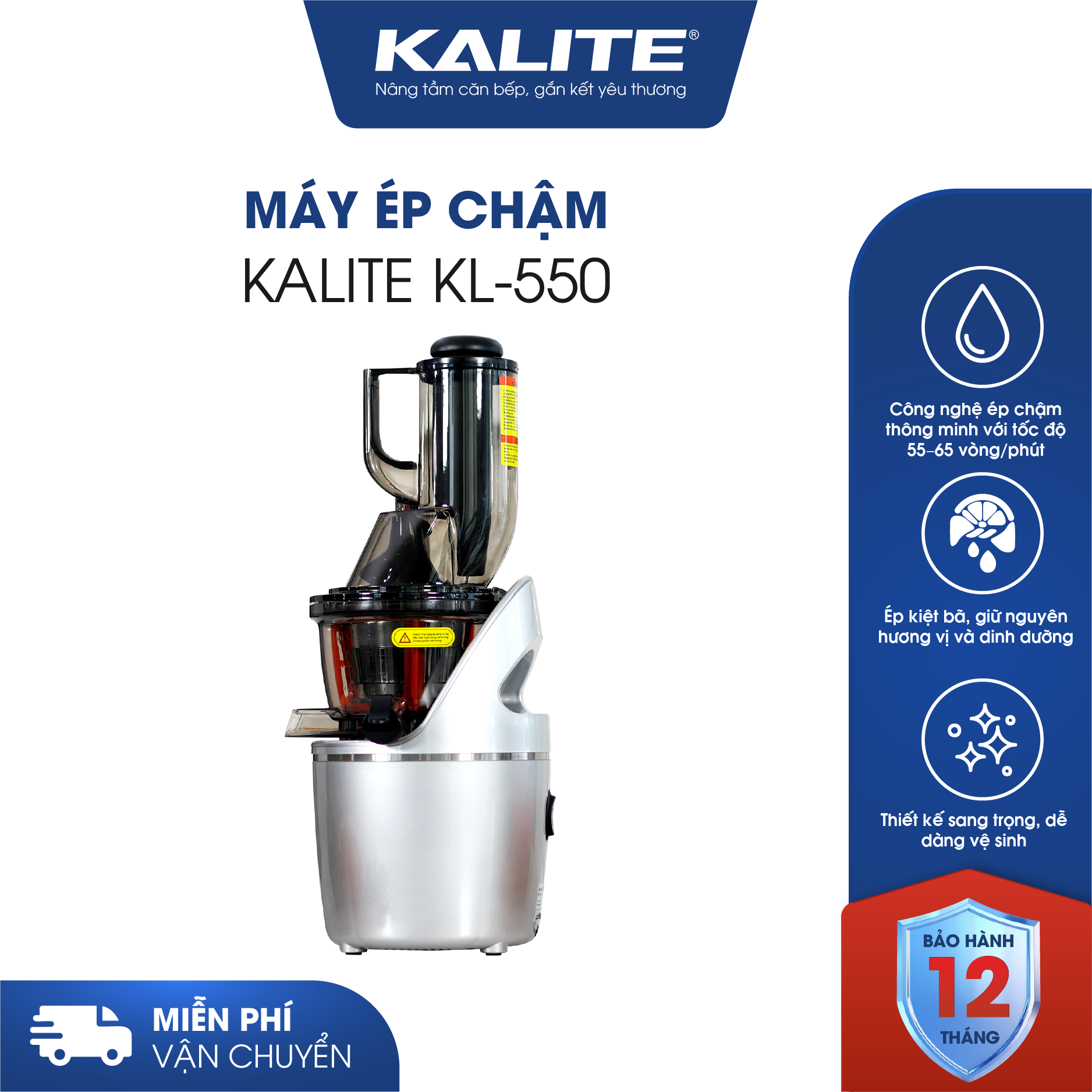 Máy ép chậm KALITE KL-550 ép siêu kiệt bảo toàn Vitamin Enzym