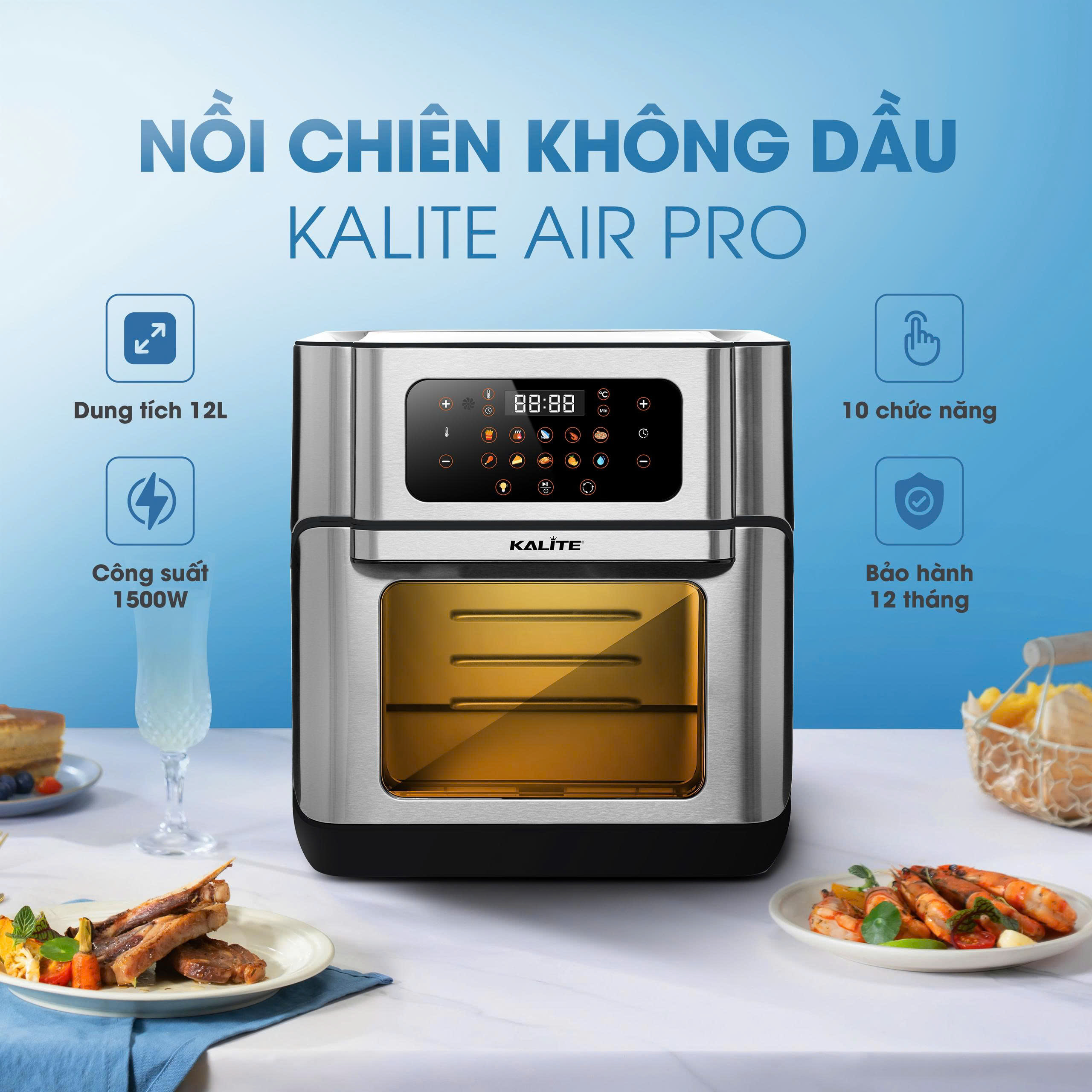 Nồi chiên không dầu KALITE Air Pro, dung tích 12L, khoang inox 304 - Ảnh 2