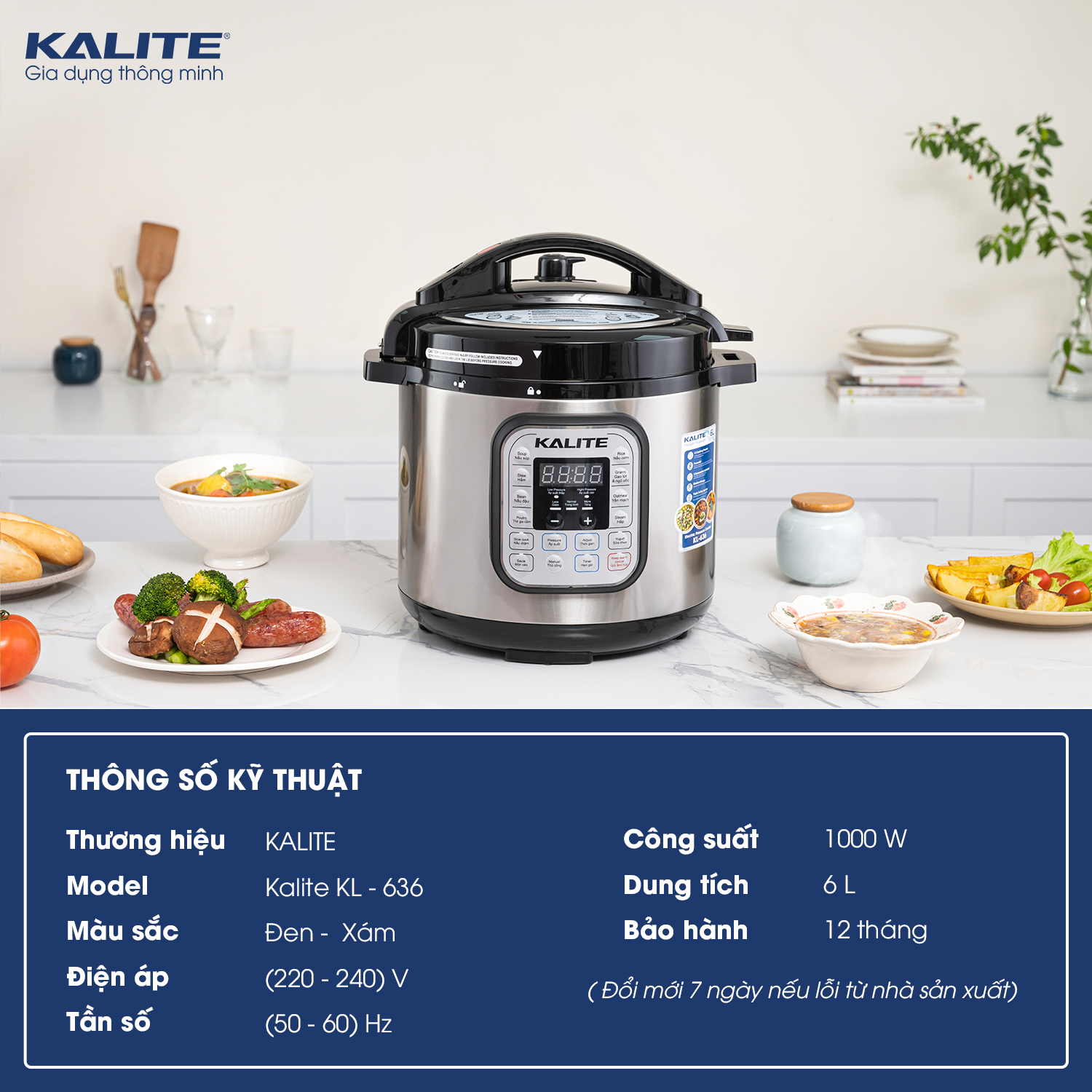 Nồi áp suất điện KALITE KL-636 đa năng 5in1, dung tích 6L - Ảnh 2