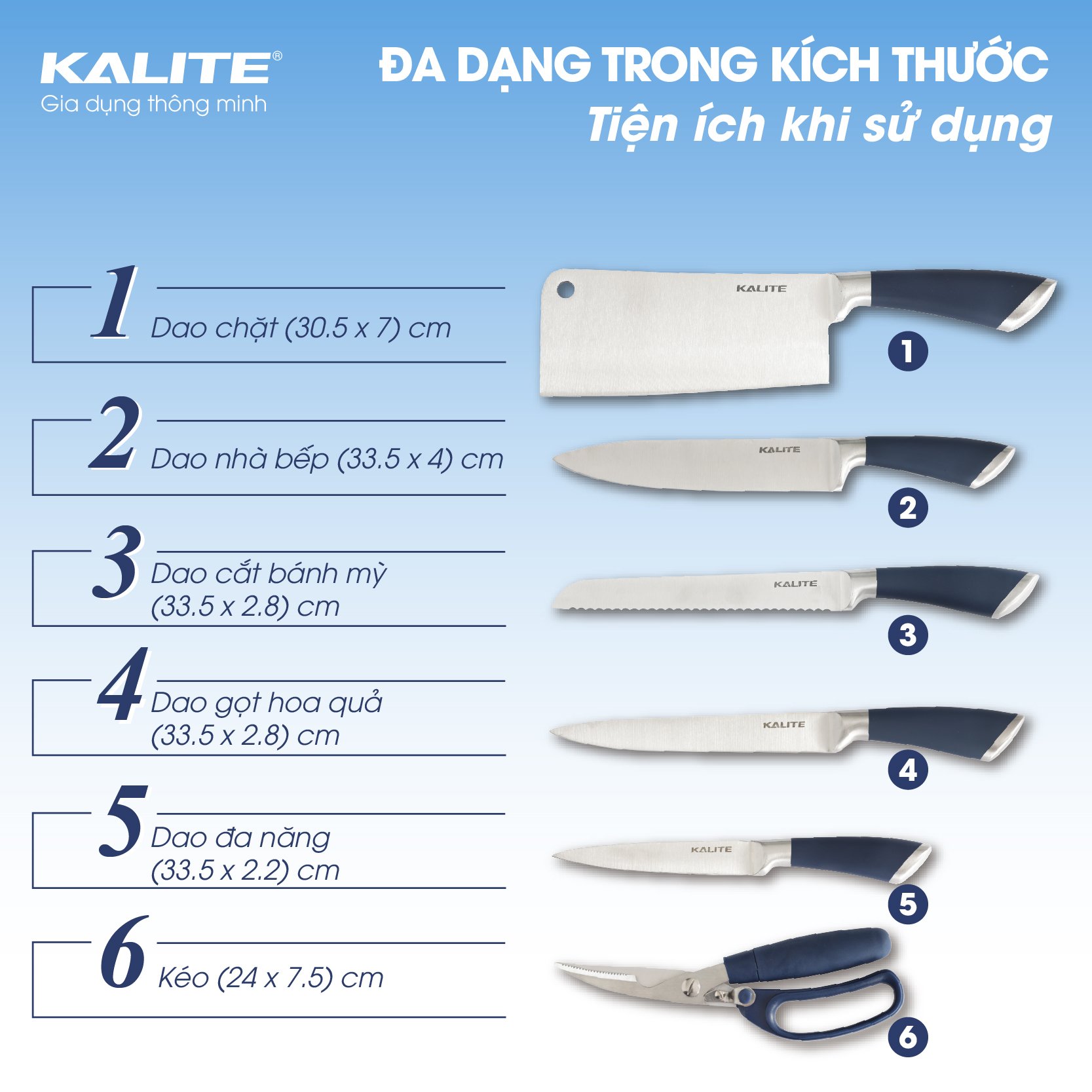 Bộ dao kéo cao cấp Kalite KL-190 inox nguyên khối - Ảnh 3
