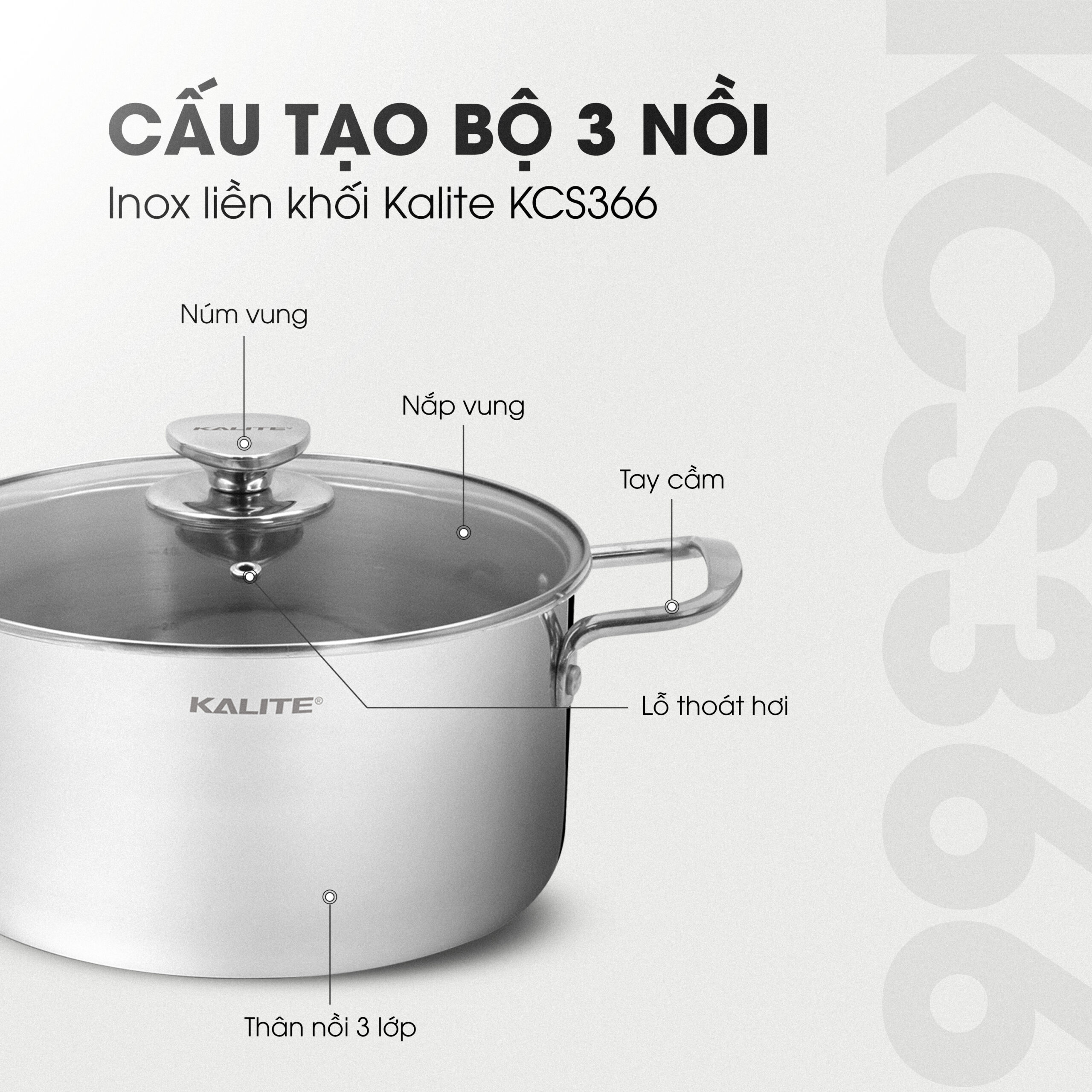 Bộ 3 nồi inox liền khối KALITE KCS366 - Bộ 3 size 18-20-24cm - Ảnh 17