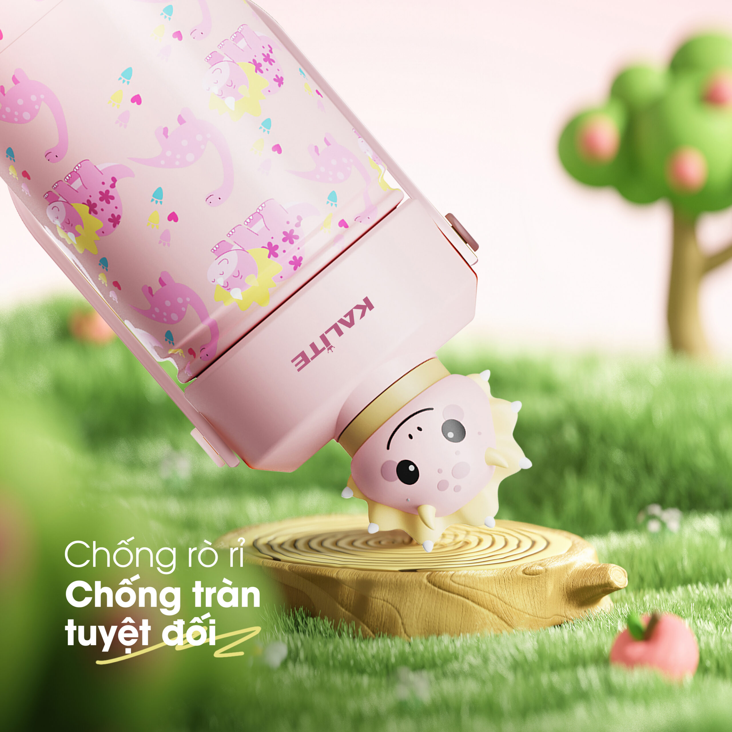 Bình giữ nhiệt trẻ em Kalite DINO PINKY - 354ml, inox 304 giữ nhiệt 12h - Ảnh 6
