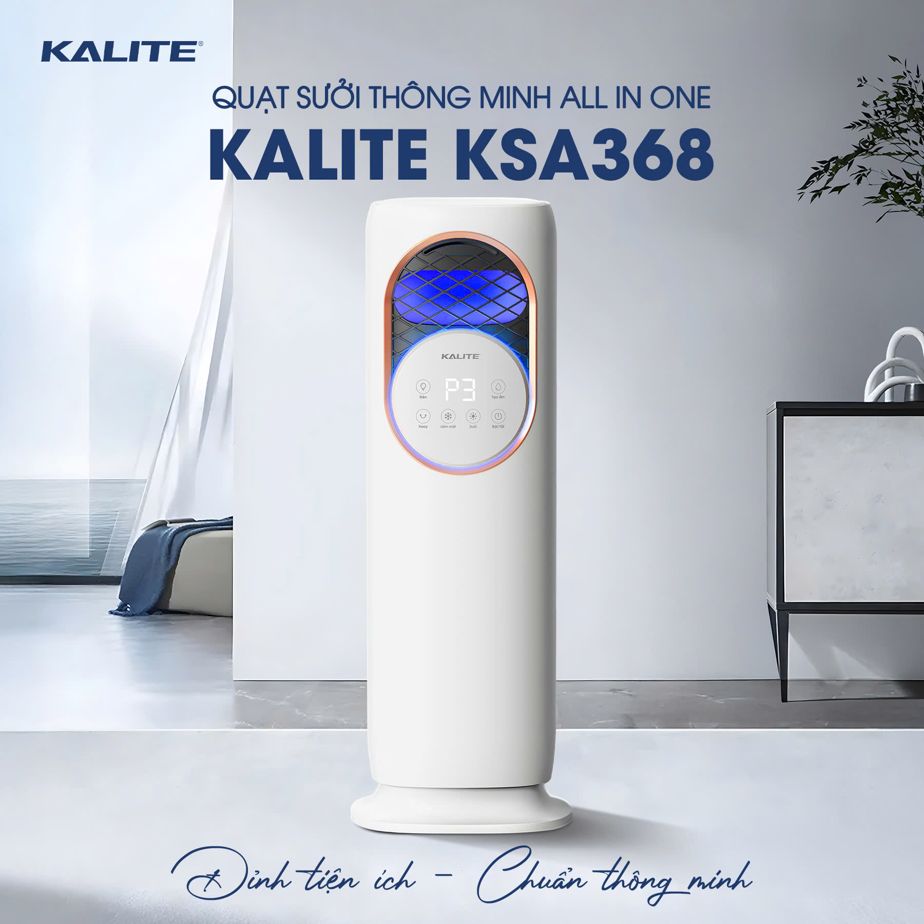 Quạt sưởi All in One KSA368 làm mát, sưởi, tạo ẩm, diệt khuẩn - Ảnh 2