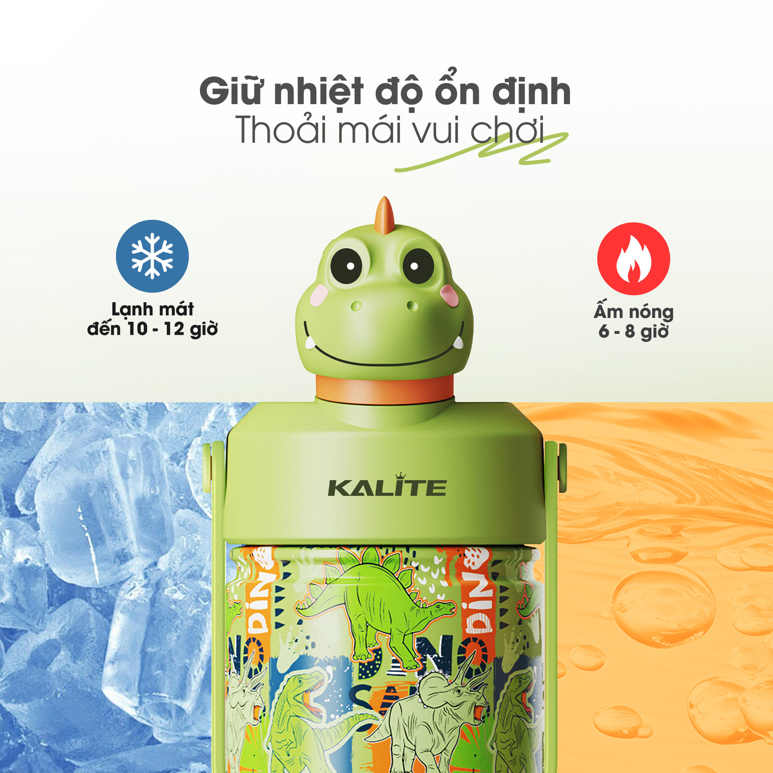Bình giữ nhiệt trẻ em Kalite DINO REX - 354ml, inox 304, giữ nhiệt 12h - Ảnh 5