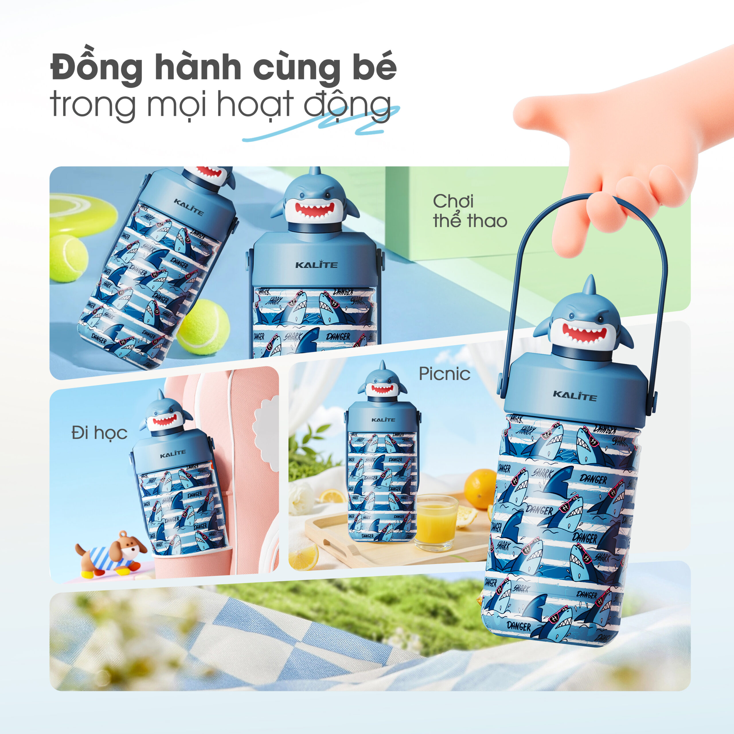 Bình giữ nhiệt trẻ em Kalite SHARK - 354ml, inox 304 giữ nhiệt 12h - Ảnh 7