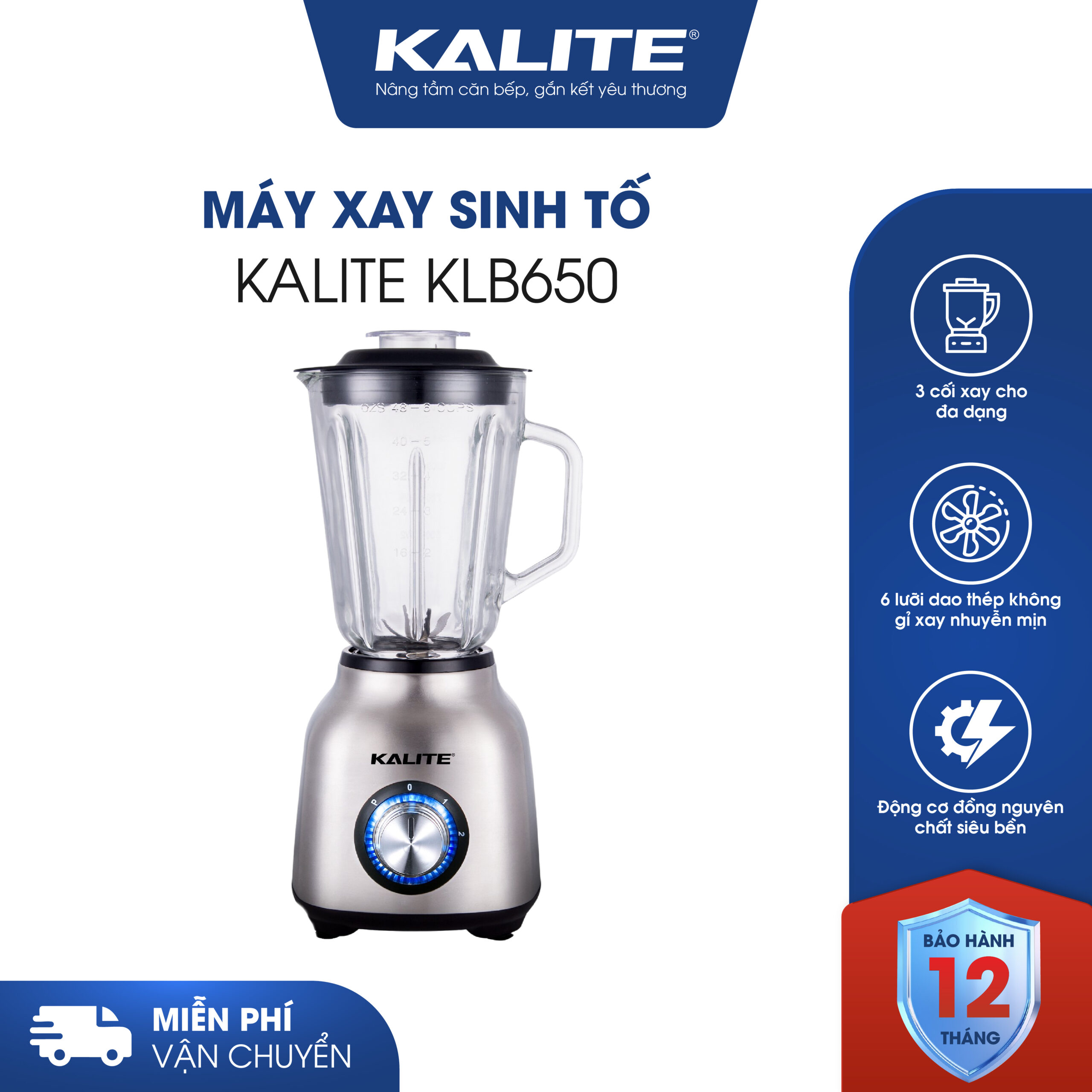 Máy xay sinh tố KALITE KLB650 3 cối xay công suất 500W