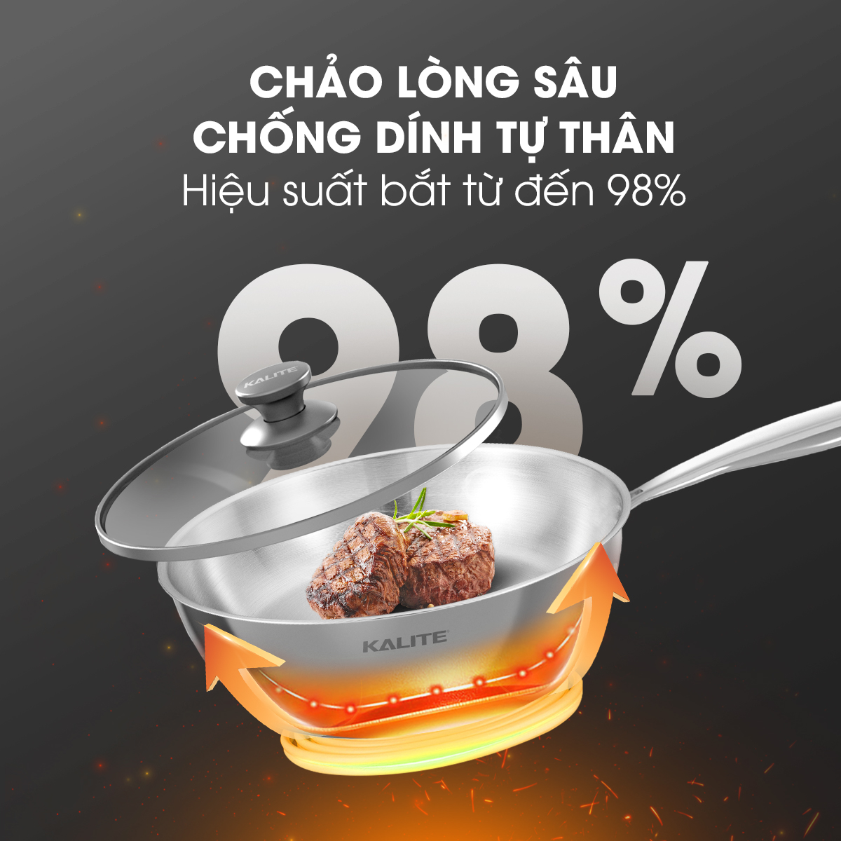 Chảo inox 304 lòng sâu Kalite KWP2501 chống dính chống xước - Ảnh 3
