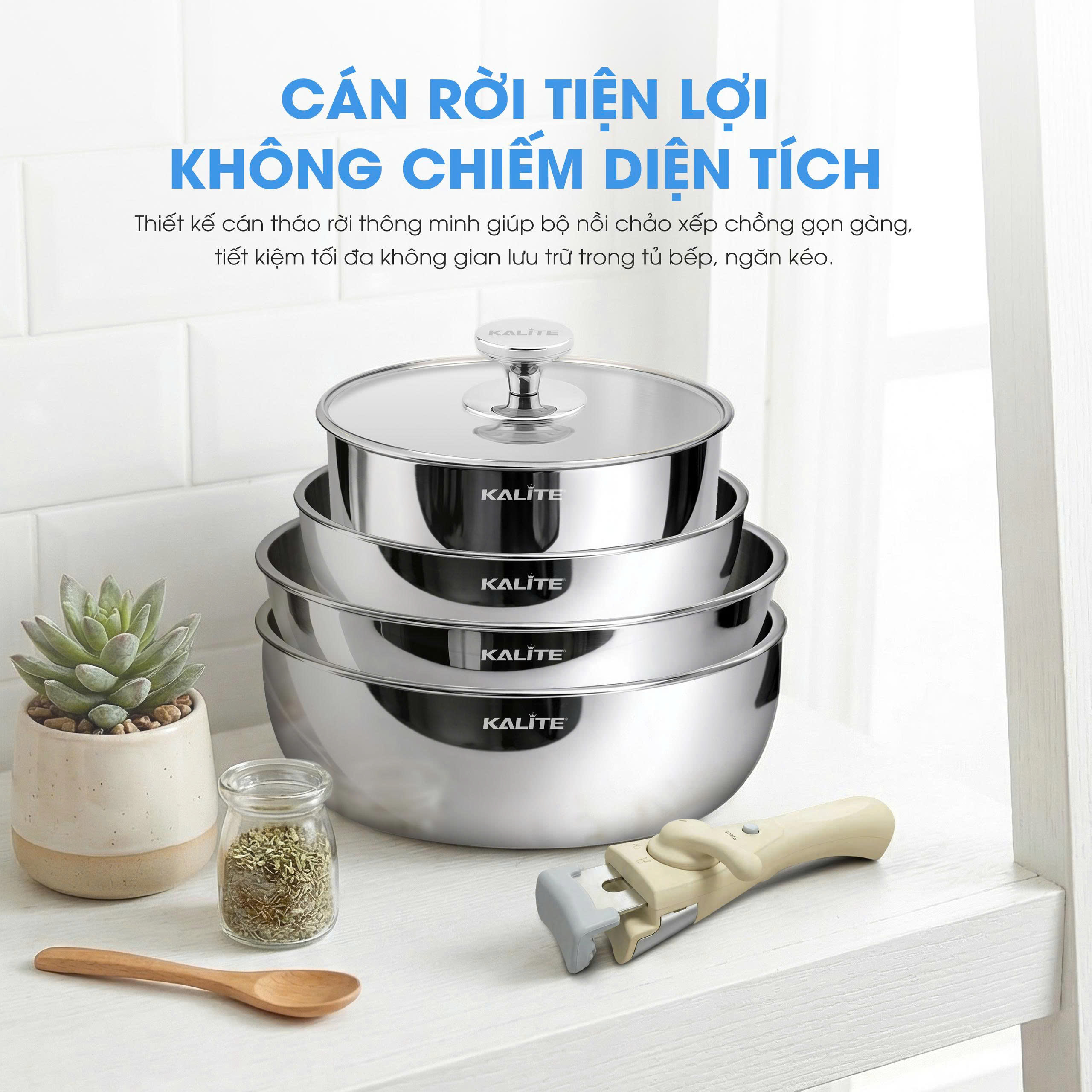 Bộ nồi chảo inox liền khối Kalite MultiPro KCS668, 8 món cán rời - Ảnh 5