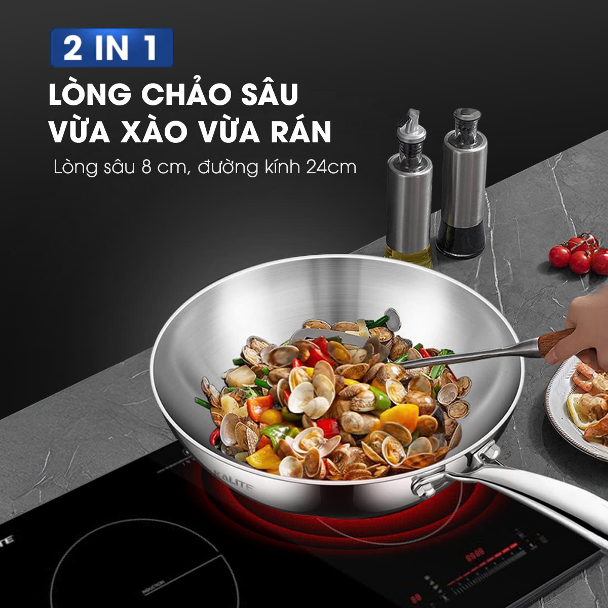Chảo inox 304 lòng sâu Kalite KWP2501 chống dính chống xước - Ảnh 15