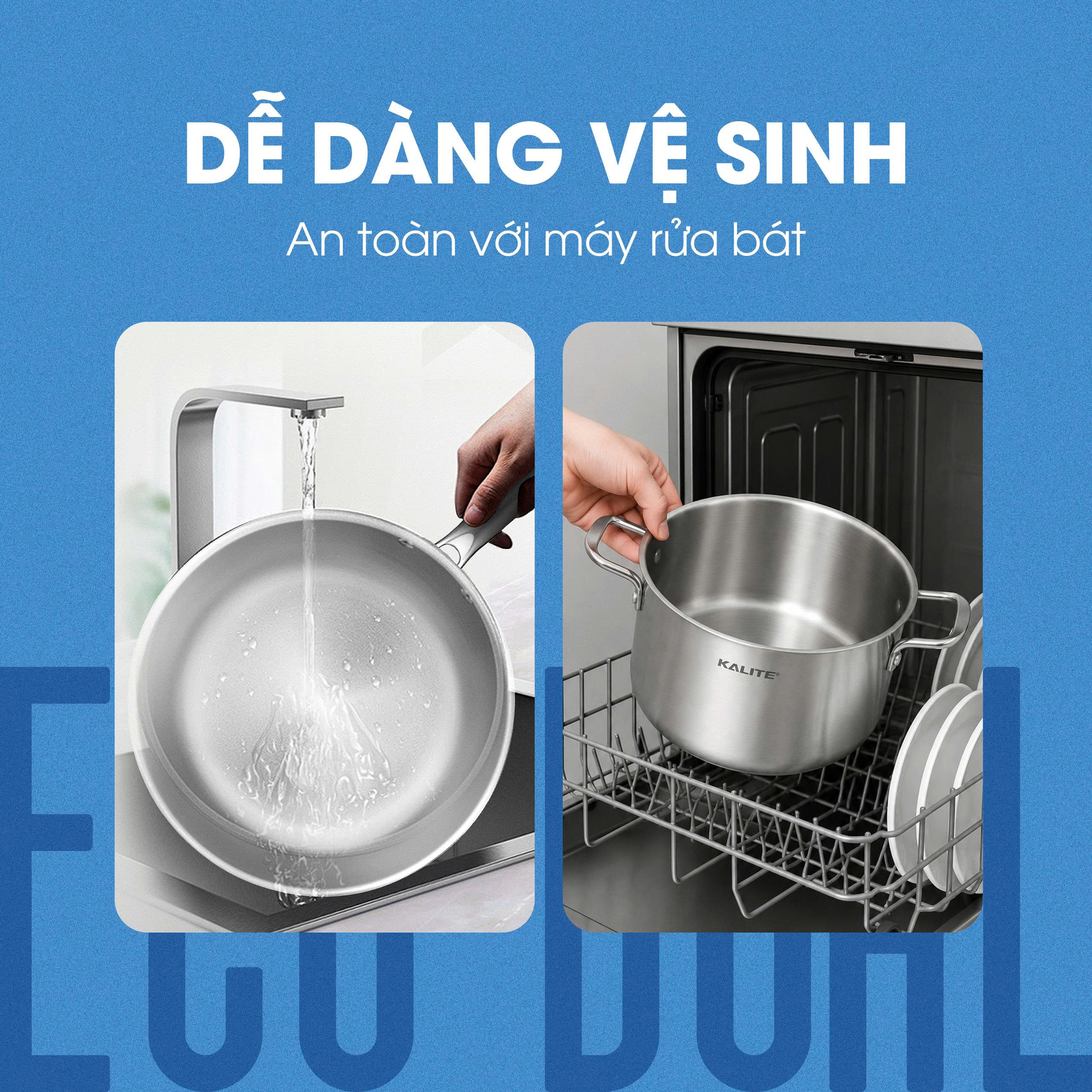 Bộ nồi chảo inox KALITE ECO Dual, inox 304, 3 lớp bắt từ tốt - Ảnh 7