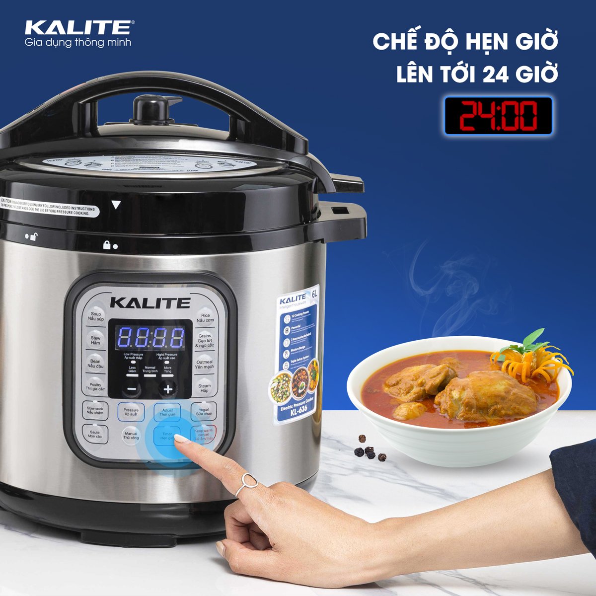 Nồi áp suất điện KALITE KL-636 đa năng 5in1, dung tích 6L - Ảnh 3