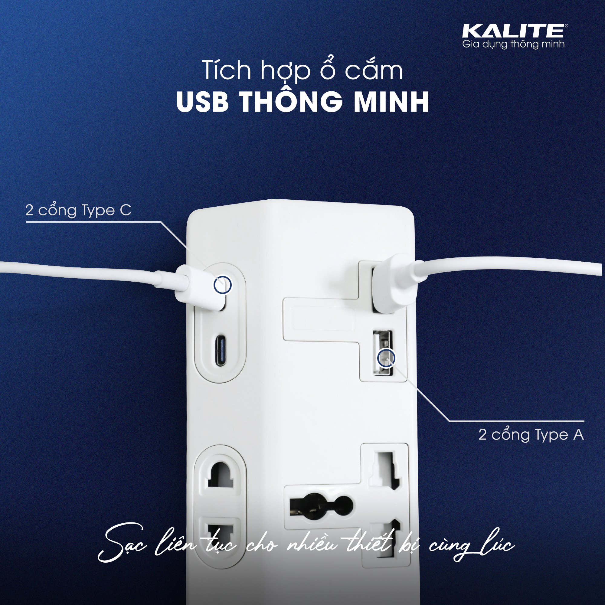 Ổ CẮM ĐIỆN ĐA NĂNG KALITE KPS08 TÍCH HỢP USB TYPE C, TYPE A - Ảnh 3