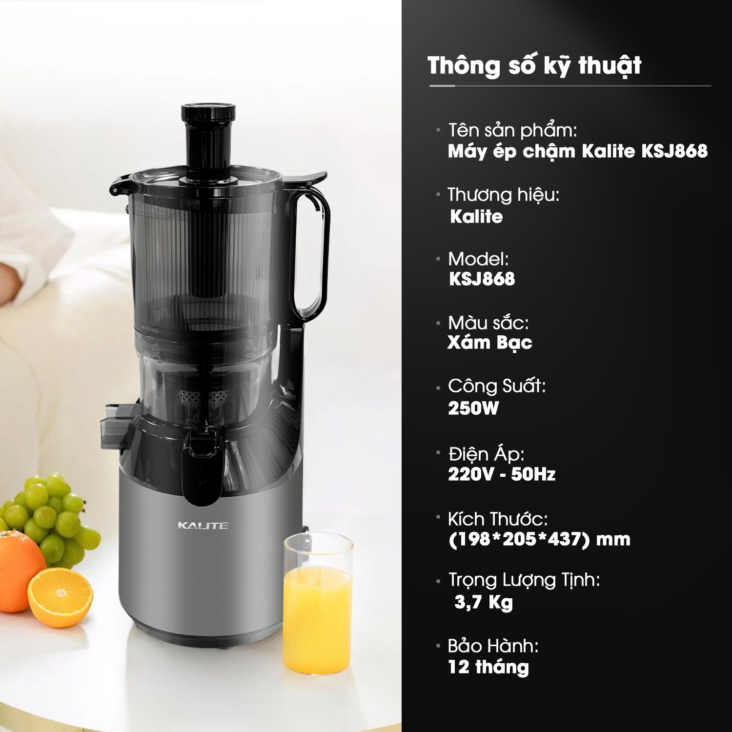 Máy ép chậm KALITE KSJ868 động cơ DC siêu khỏe ép kiệt bã - Ảnh 2