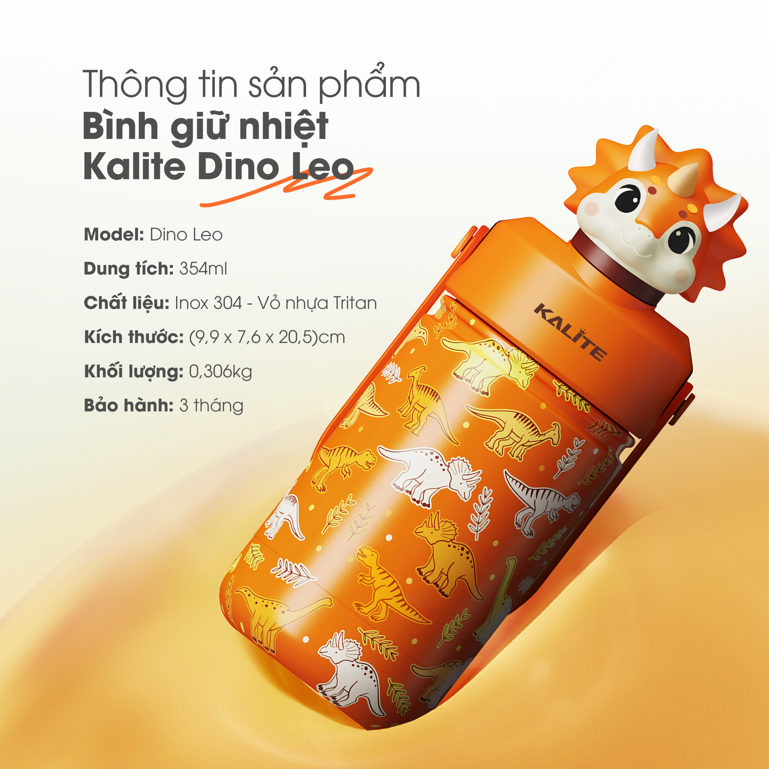 Bình giữ nhiệt trẻ em Kalite DINO LEO - 354ml, inox 304, giữ nhiệt 12h - Ảnh 9