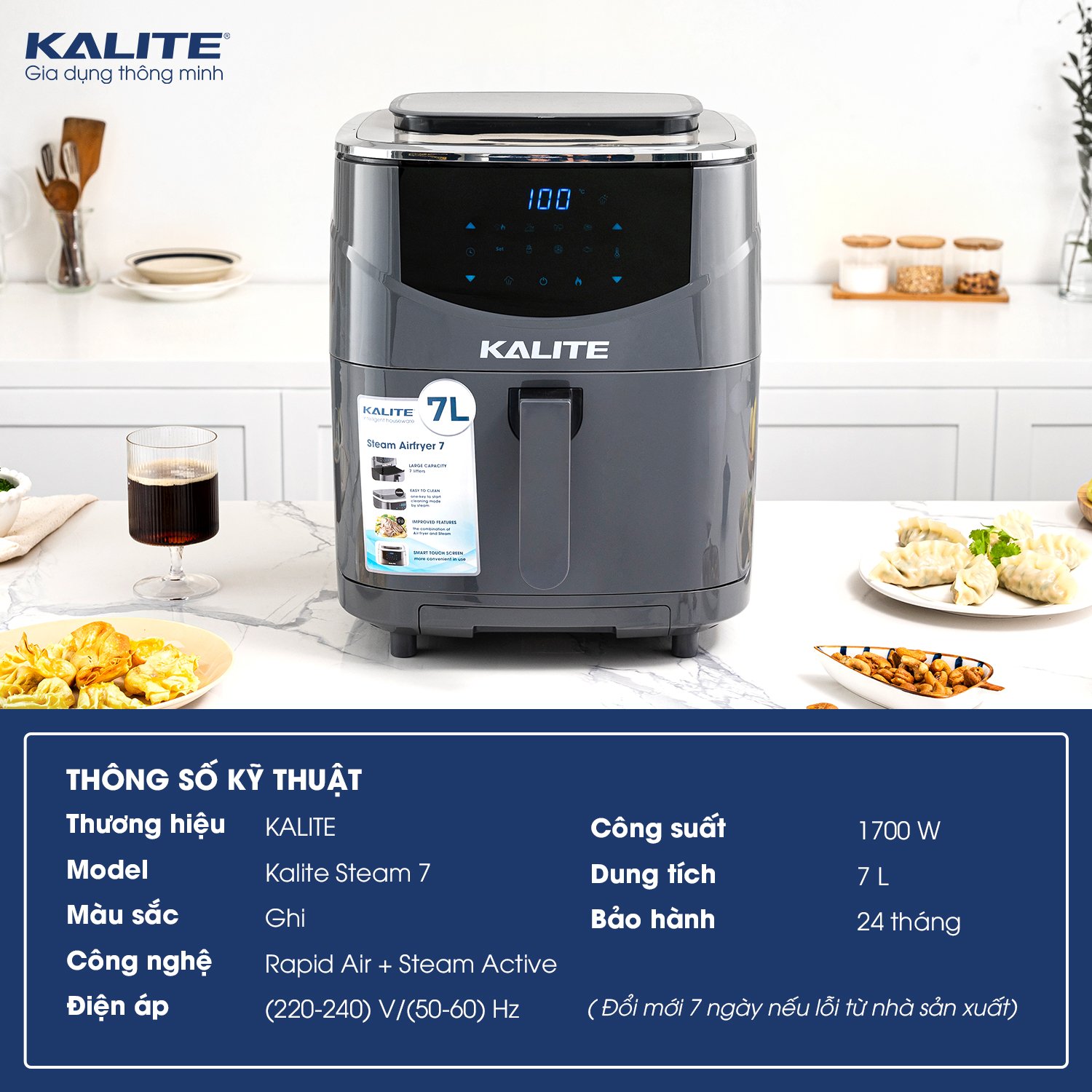 Nồi chiên hơi nước KALITE STEAM 7 chiên hấp 2 trong 1, dung tích 7 lít - Ảnh 2