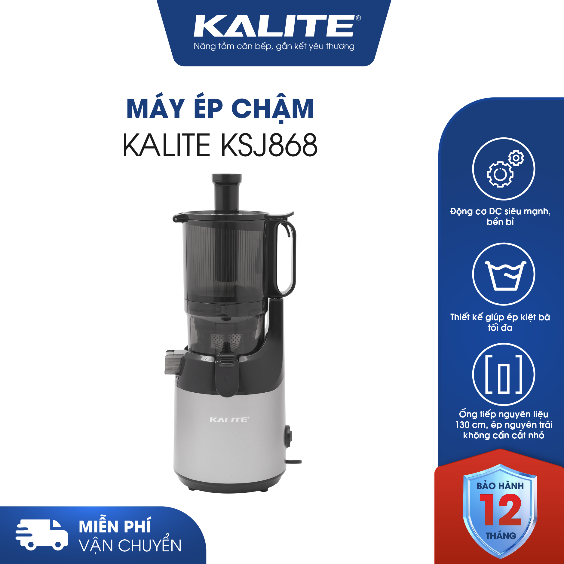 Máy ép chậm KALITE KSJ868 động cơ DC siêu khỏe ép kiệt bã