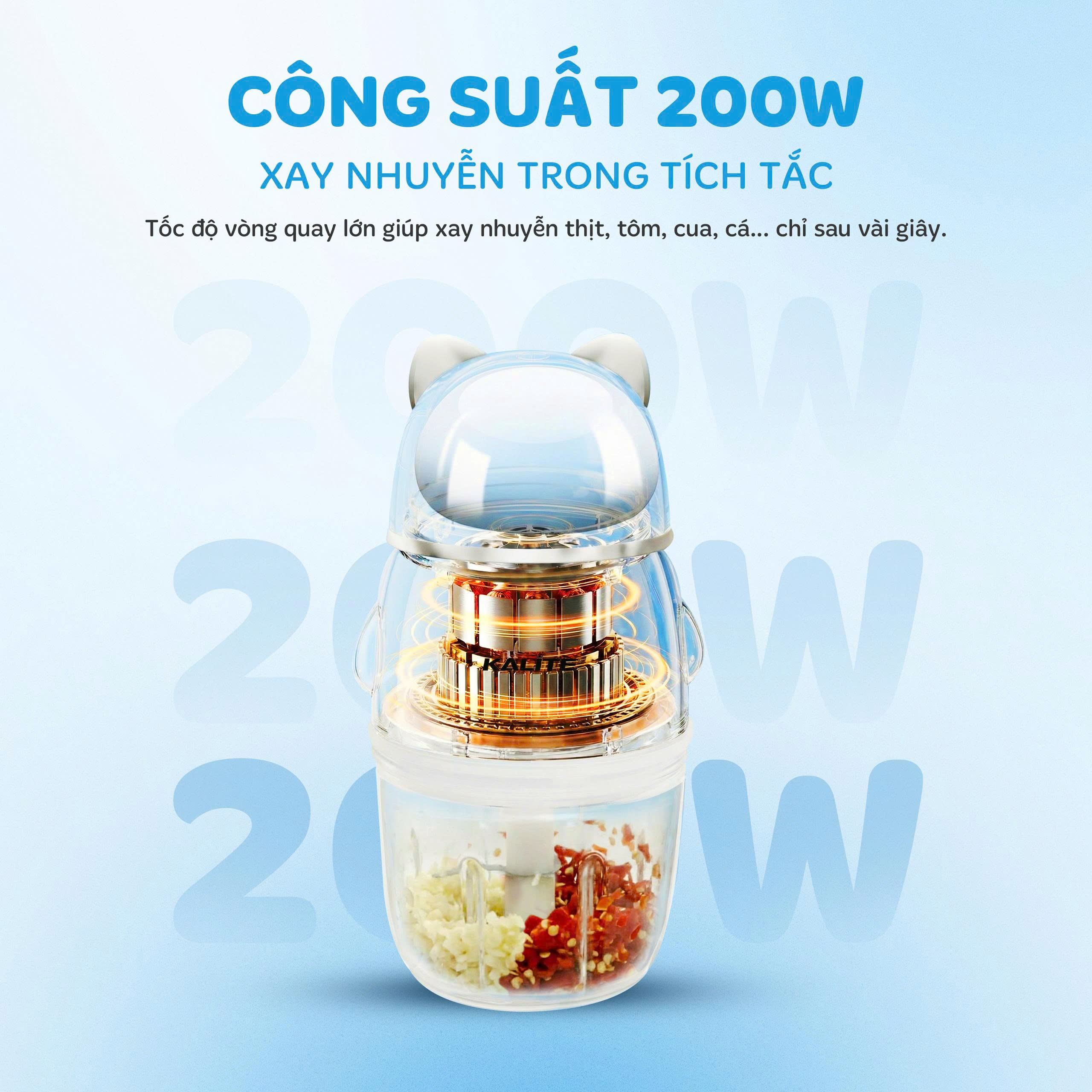 Máy xay mini đa năng Kalite MiuMiu tai mèo thần tài - 350ml, inox304 - Ảnh 4