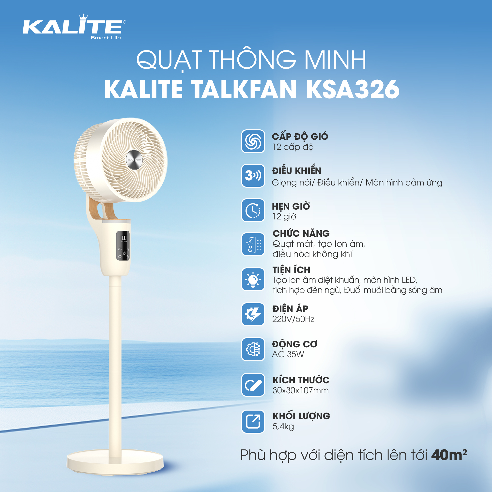 Quạt thông minh điều khiển giọng nói Kalite TalkFan KSA326 - Ảnh 12