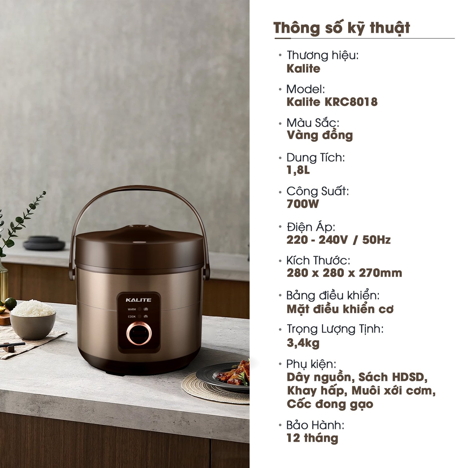 Nồi cơm điện KALITE KRC8018 lòng gốm Ceramic chống dính chống xước - Ảnh 2