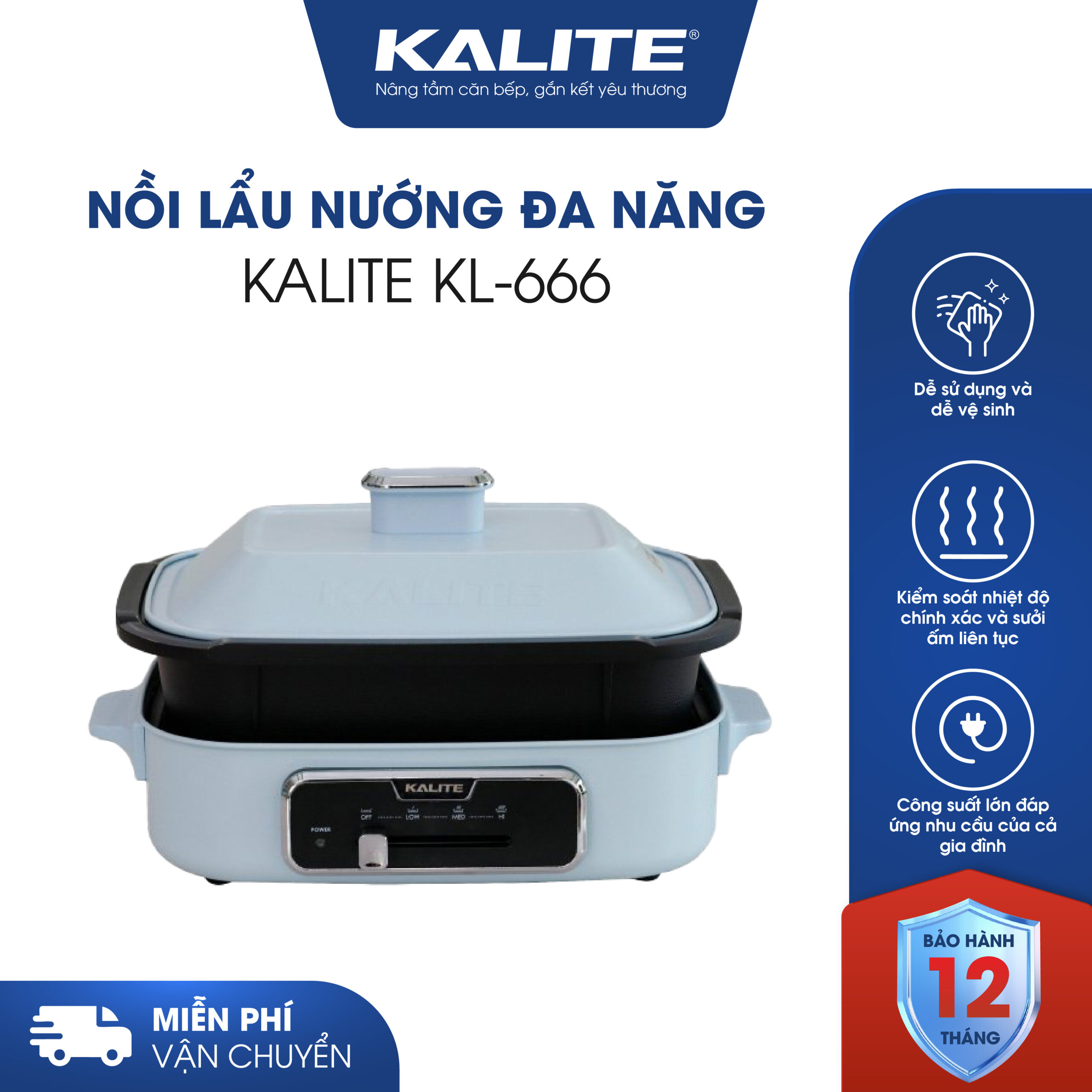 Nồi lẩu nướng đa năng KALITE KL-666 dung tích 4L