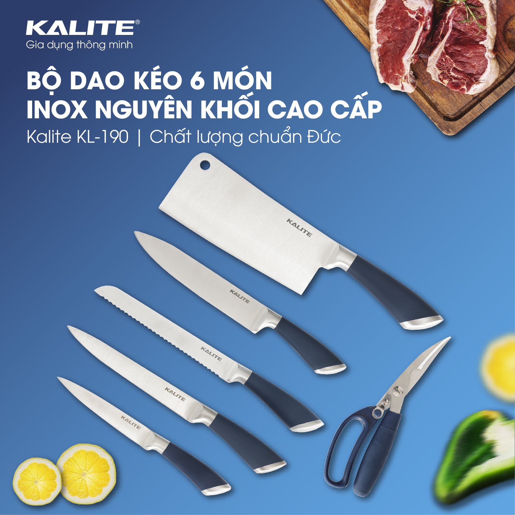 Bộ dao kéo cao cấp Kalite KL-190 inox nguyên khối - Ảnh 6
