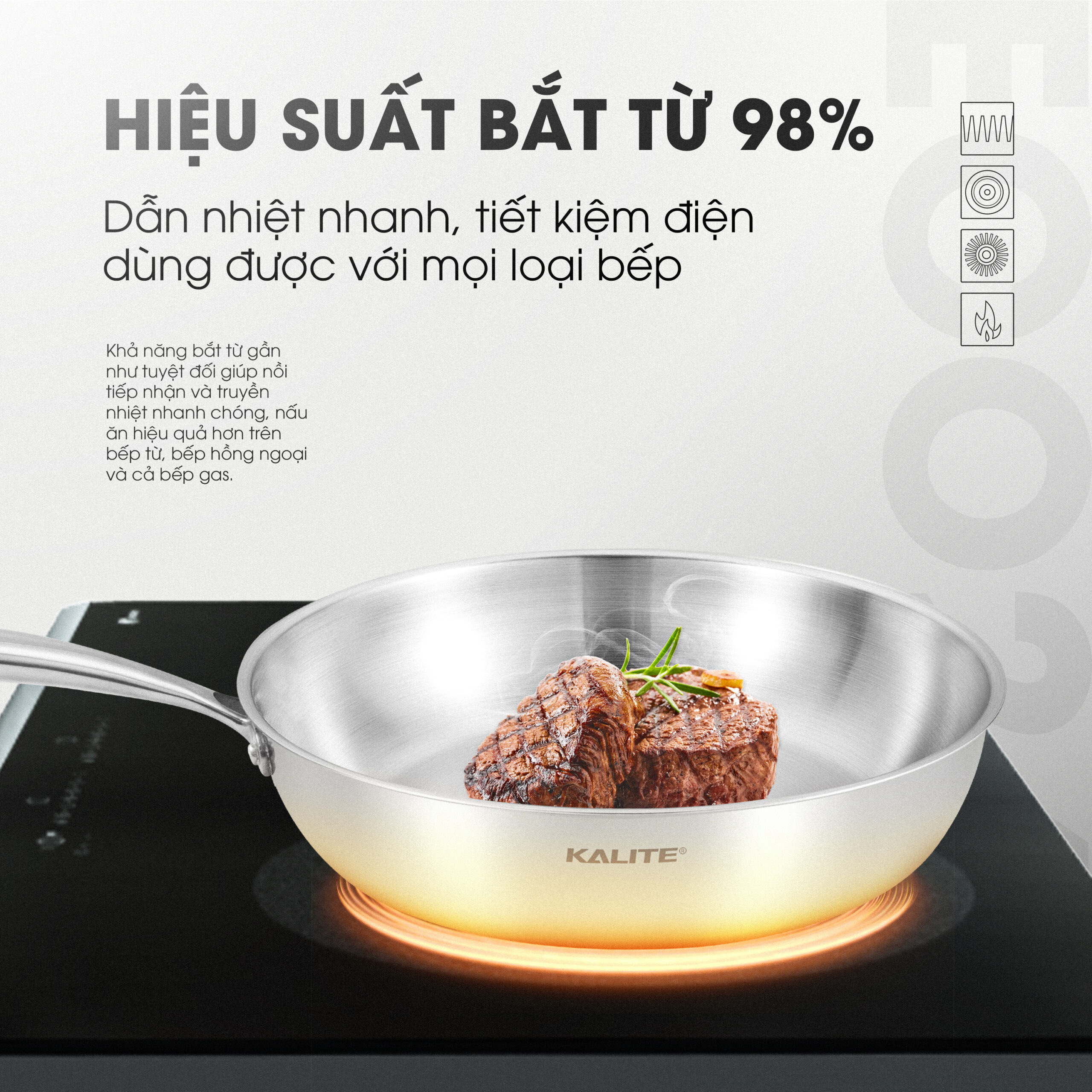 Chảo rán inox liền khối cao cấp KALITE ECO24, inox 304, đáy 3 lớp - Ảnh 6