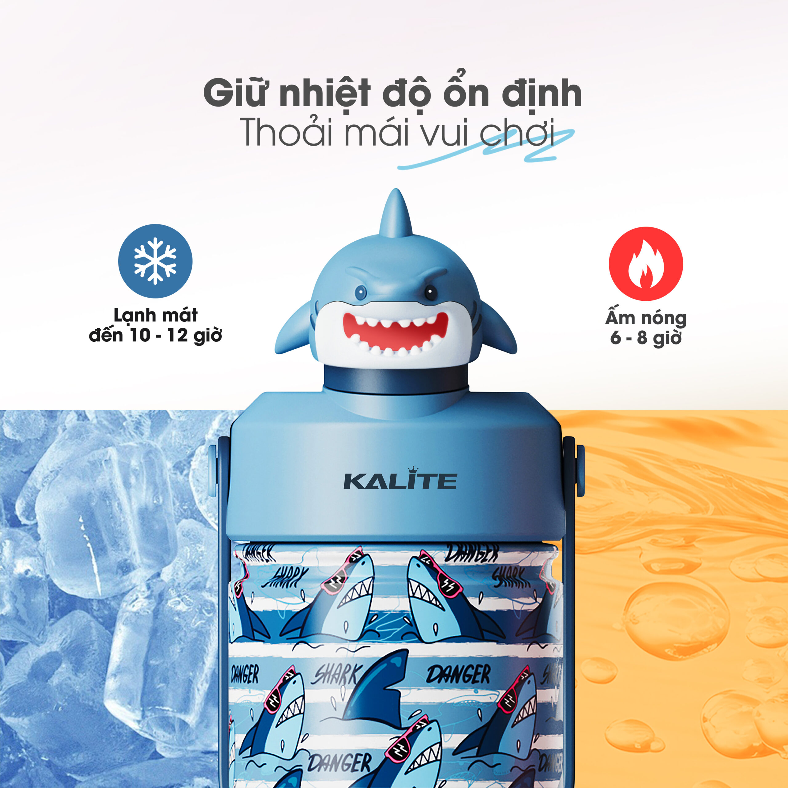 Bình giữ nhiệt trẻ em Kalite SHARK - 354ml, inox 304 giữ nhiệt 12h - Ảnh 4