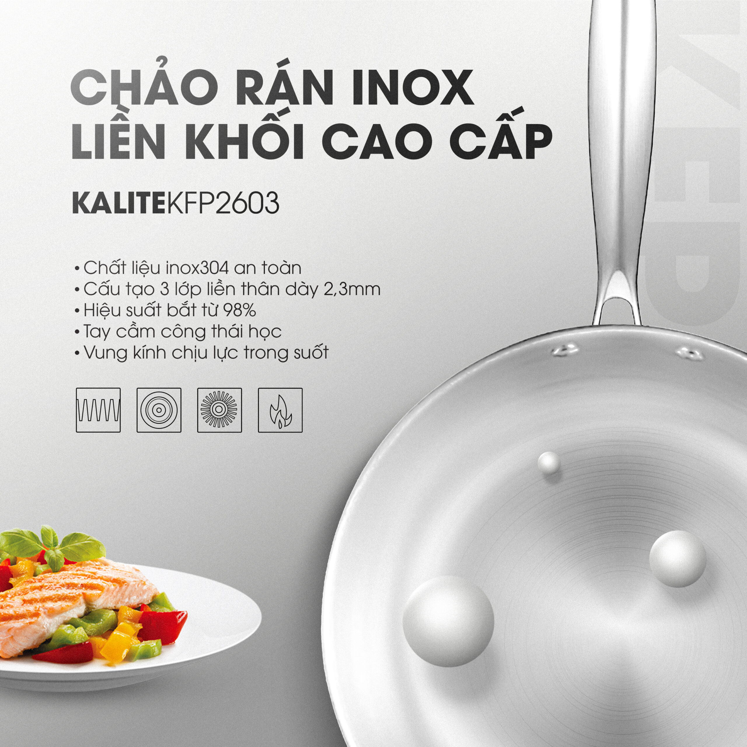 Chảo rán inox liền khối cao cấp KALITE KFP2603 - Size 26cm - Ảnh 2