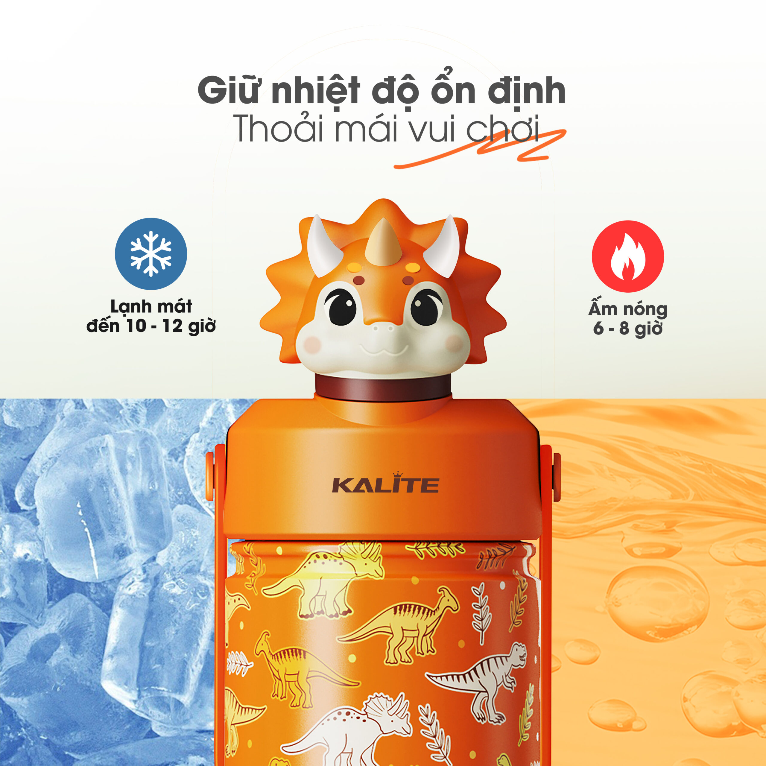Bình giữ nhiệt trẻ em Kalite DINO LEO - 354ml, inox 304, giữ nhiệt 12h - Ảnh 6