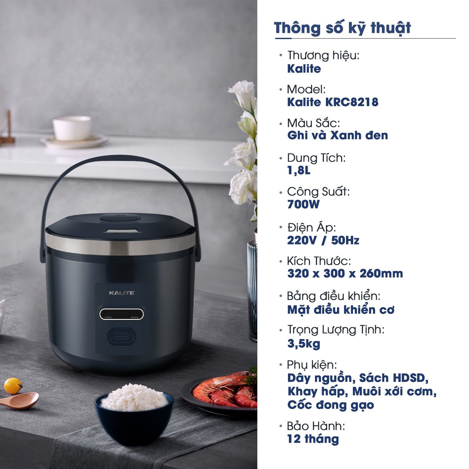 Nồi cơm điện KALITE KRC8218 đa chức năng nấu 1,8L - Ảnh 2