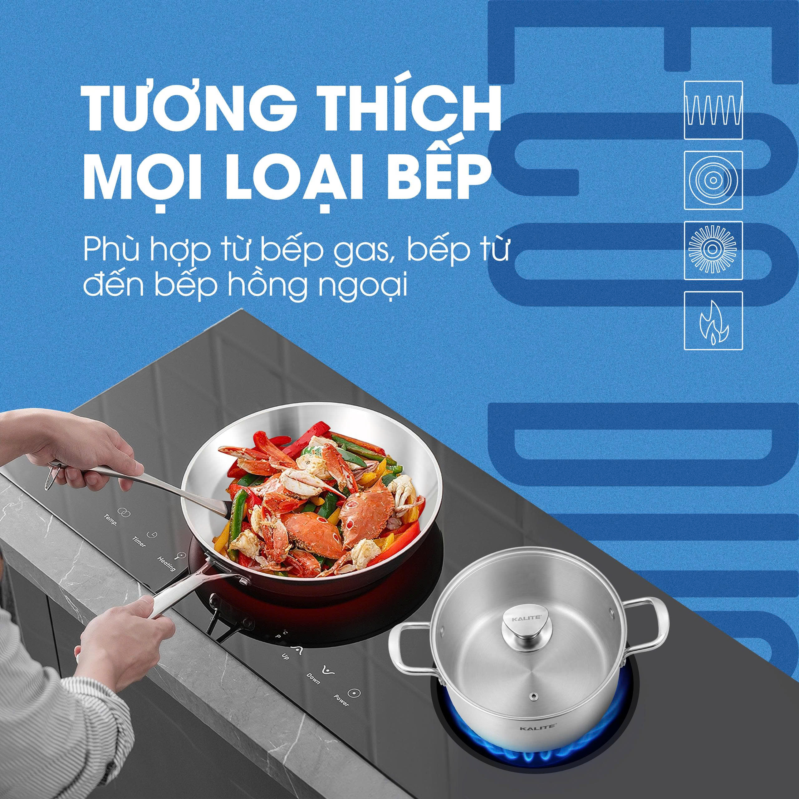 Bộ nồi chảo inox KALITE ECO Dual, inox 304, 3 lớp bắt từ tốt - Ảnh 4