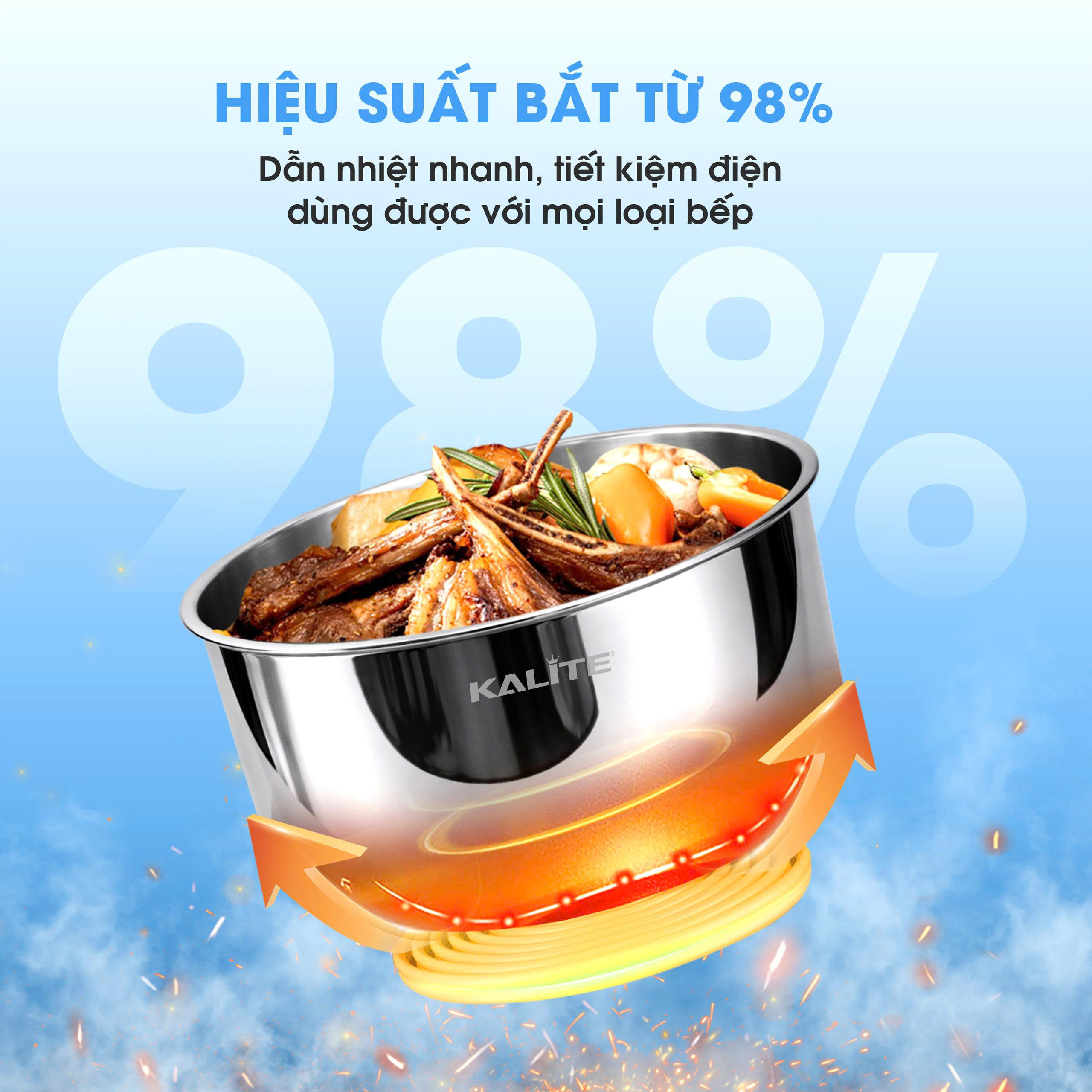 Bộ nồi chảo inox liền khối Kalite MultiPro KCS668, 8 món cán rời - Ảnh 8