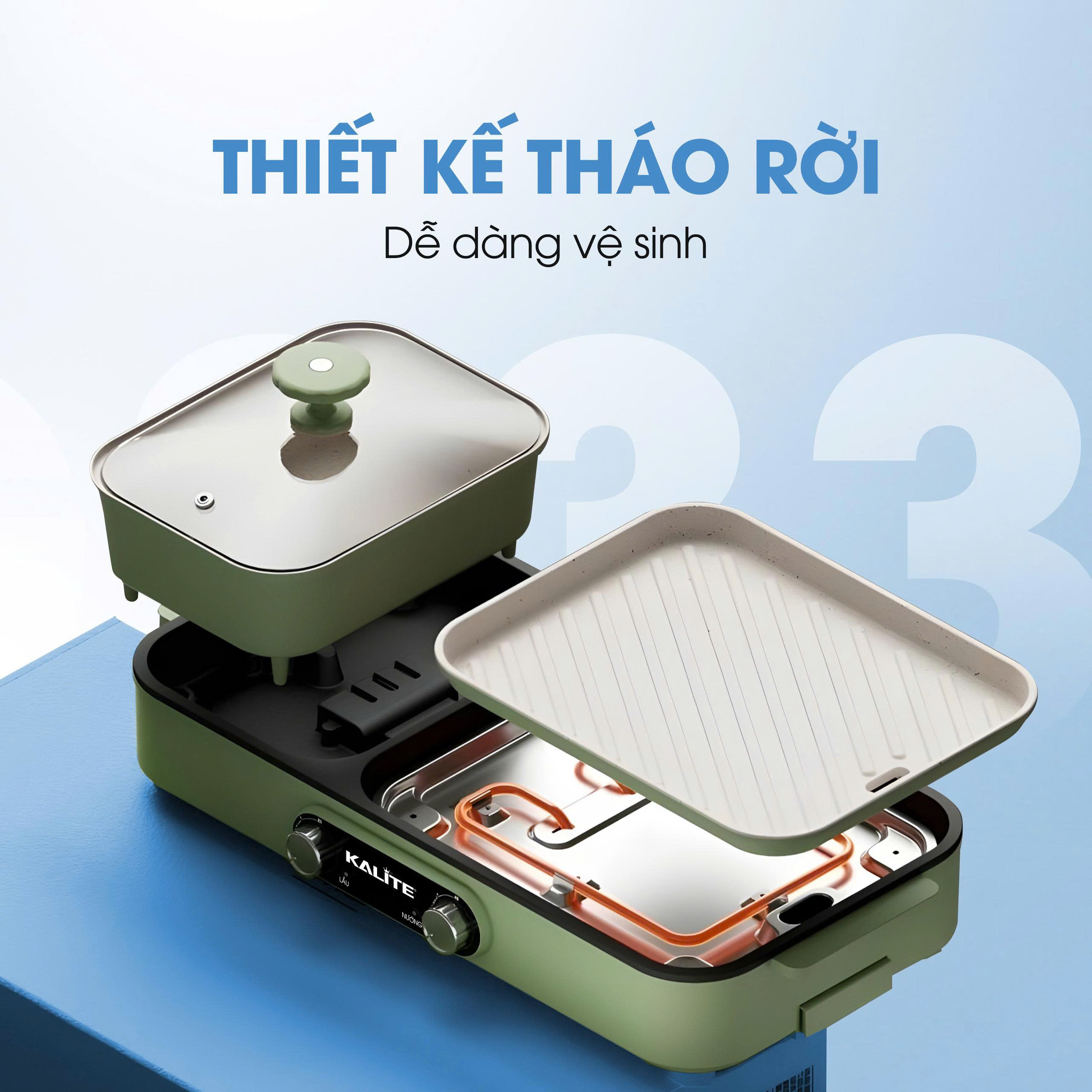 Bếp lẩu nướng 2in1 Kalite KLG333, công suất 1800W - Ảnh 2