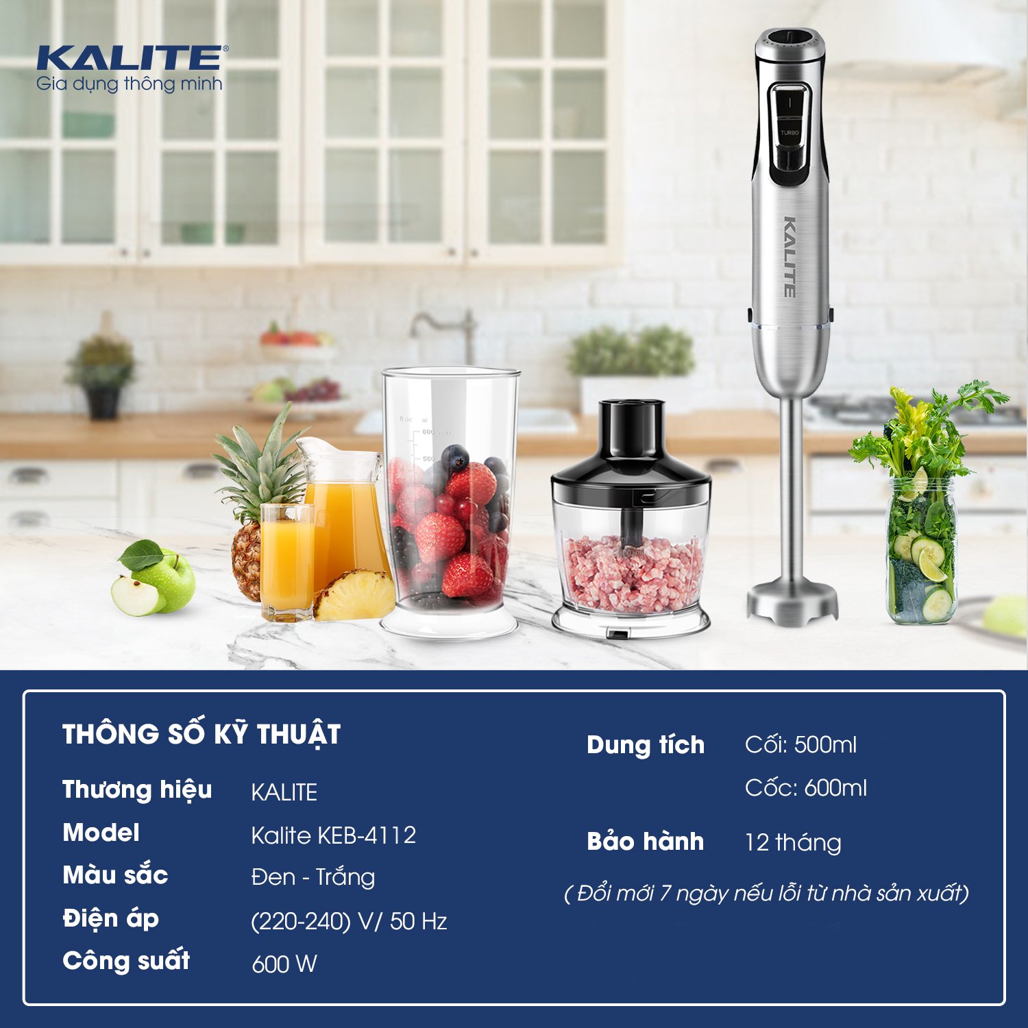 Máy xay cầm tay Kalite KEB4112 thiết kế nhỏ gọn 12+1 cấp tốc độ - Ảnh 2