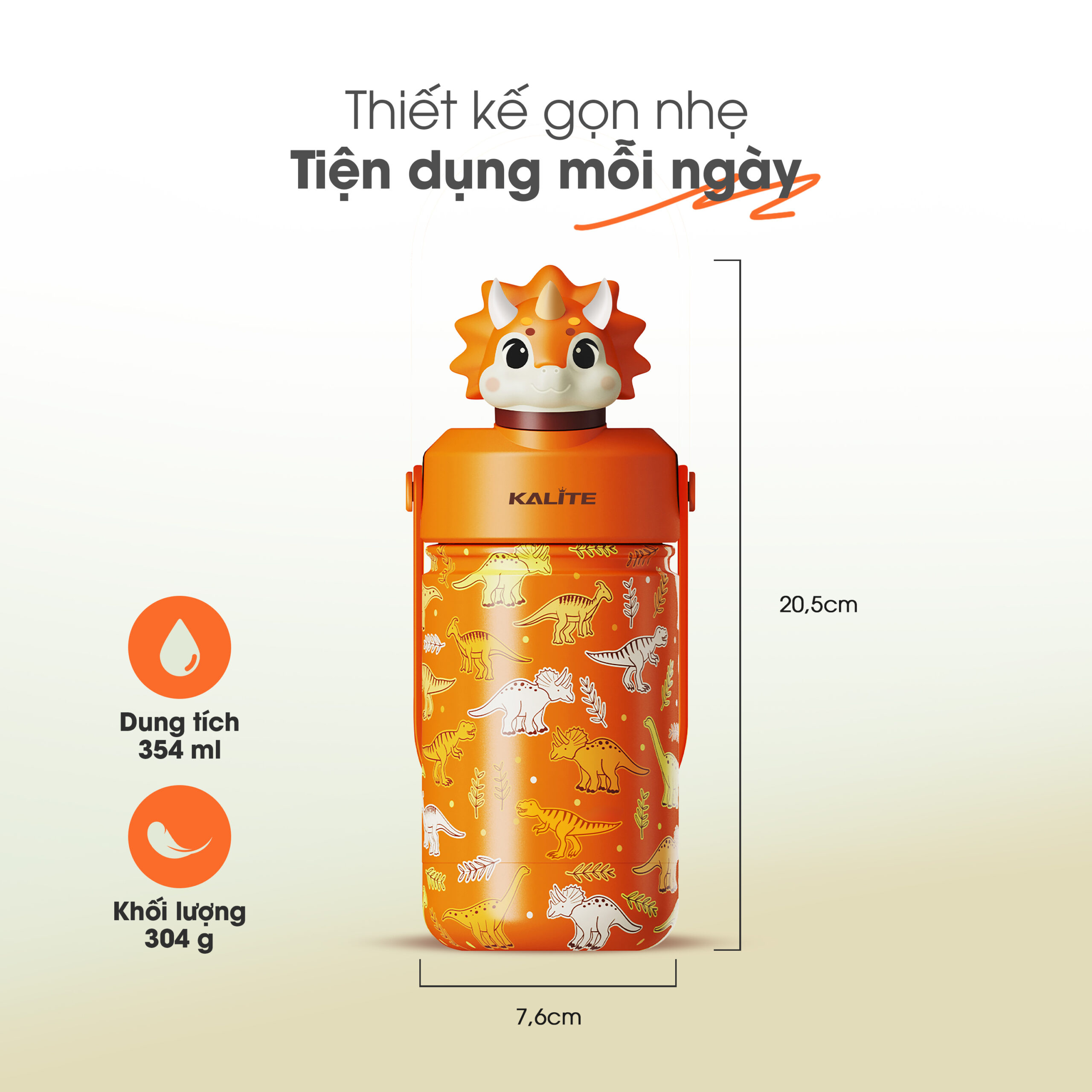 Bình giữ nhiệt trẻ em Kalite DINO LEO - 354ml, inox 304, giữ nhiệt 12h - Ảnh 4