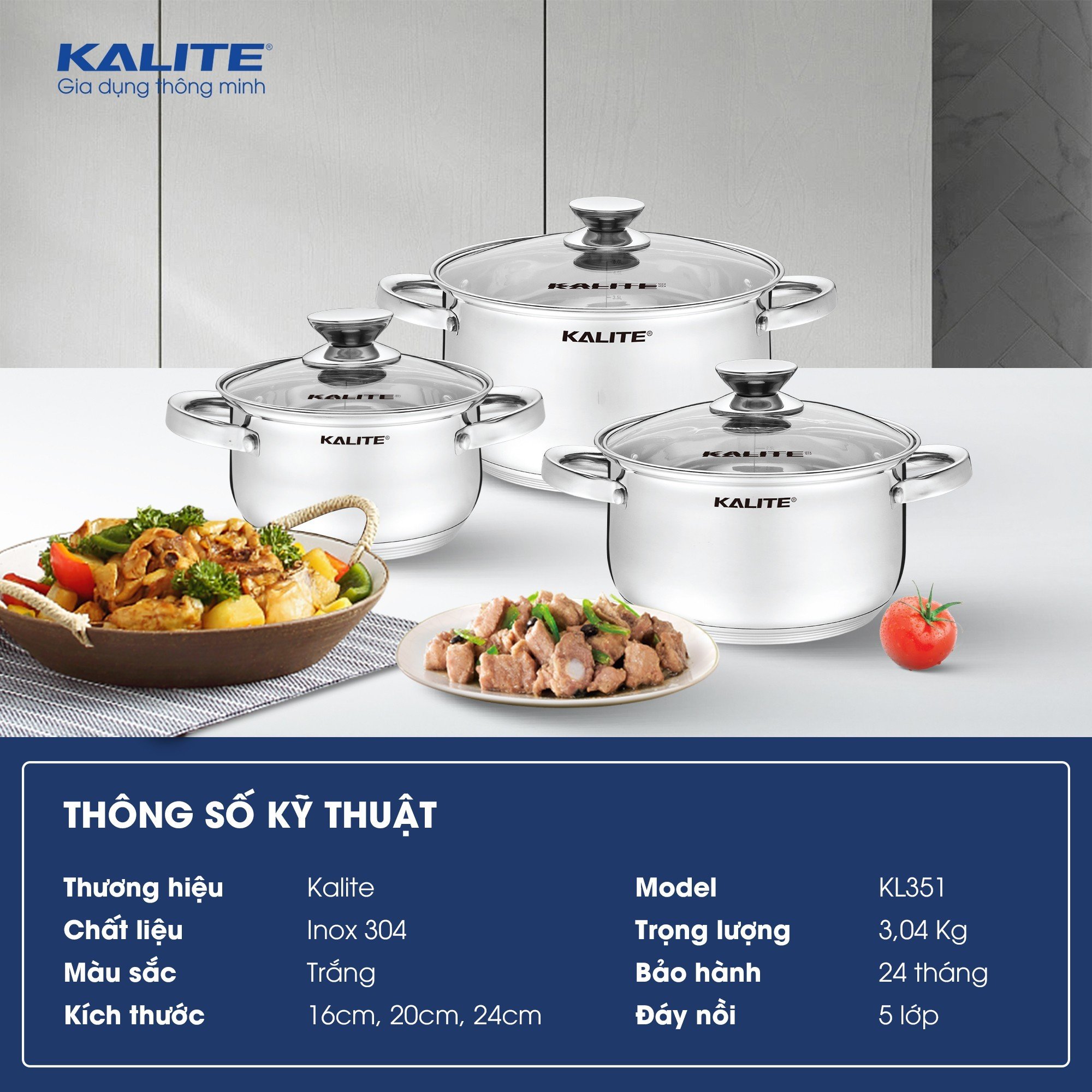 Bộ 3 nồi KALITE KL351 Inox 304 an toàn cho sức khỏe - Ảnh 6