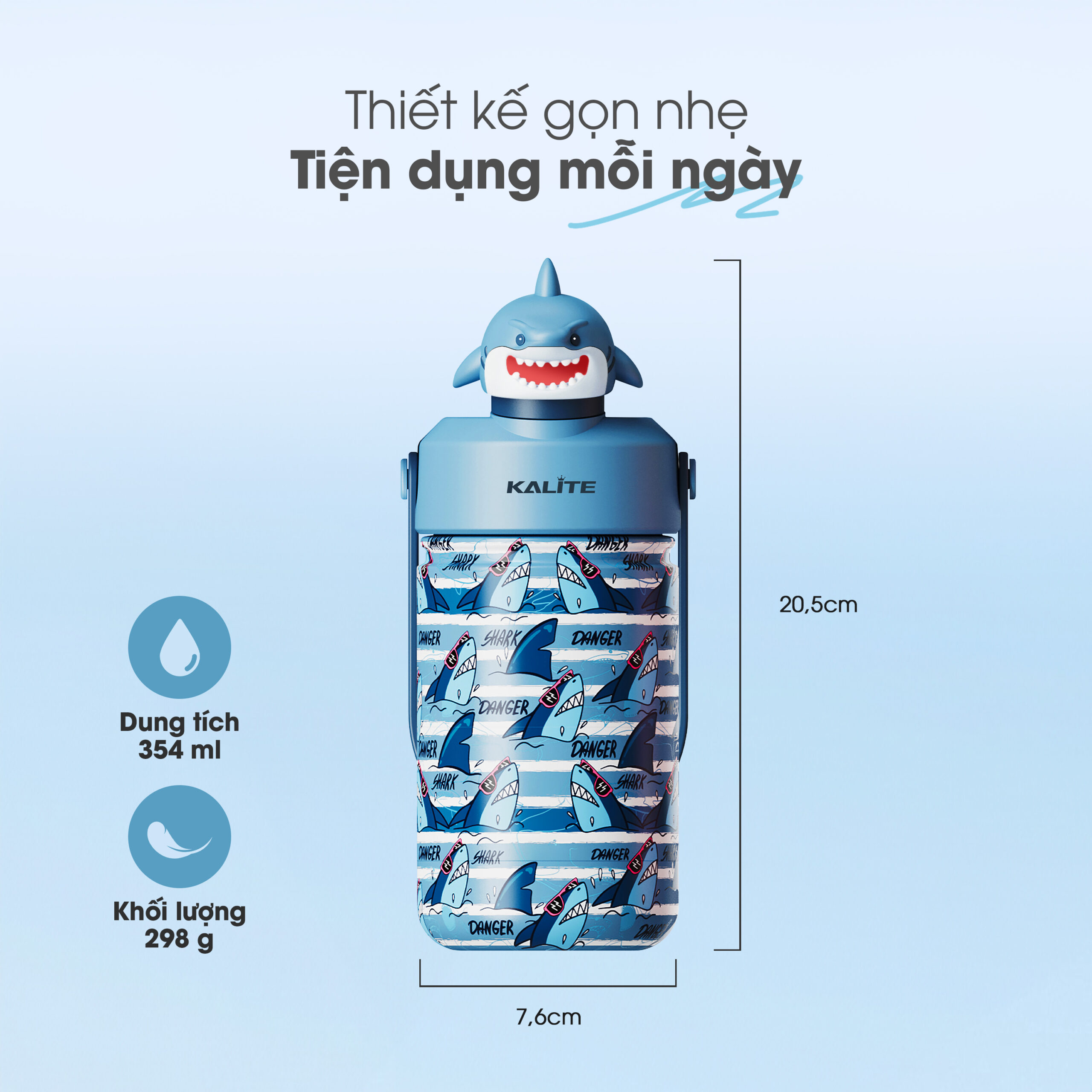Bình giữ nhiệt trẻ em Kalite SHARK - 354ml, inox 304 giữ nhiệt 12h - Ảnh 5