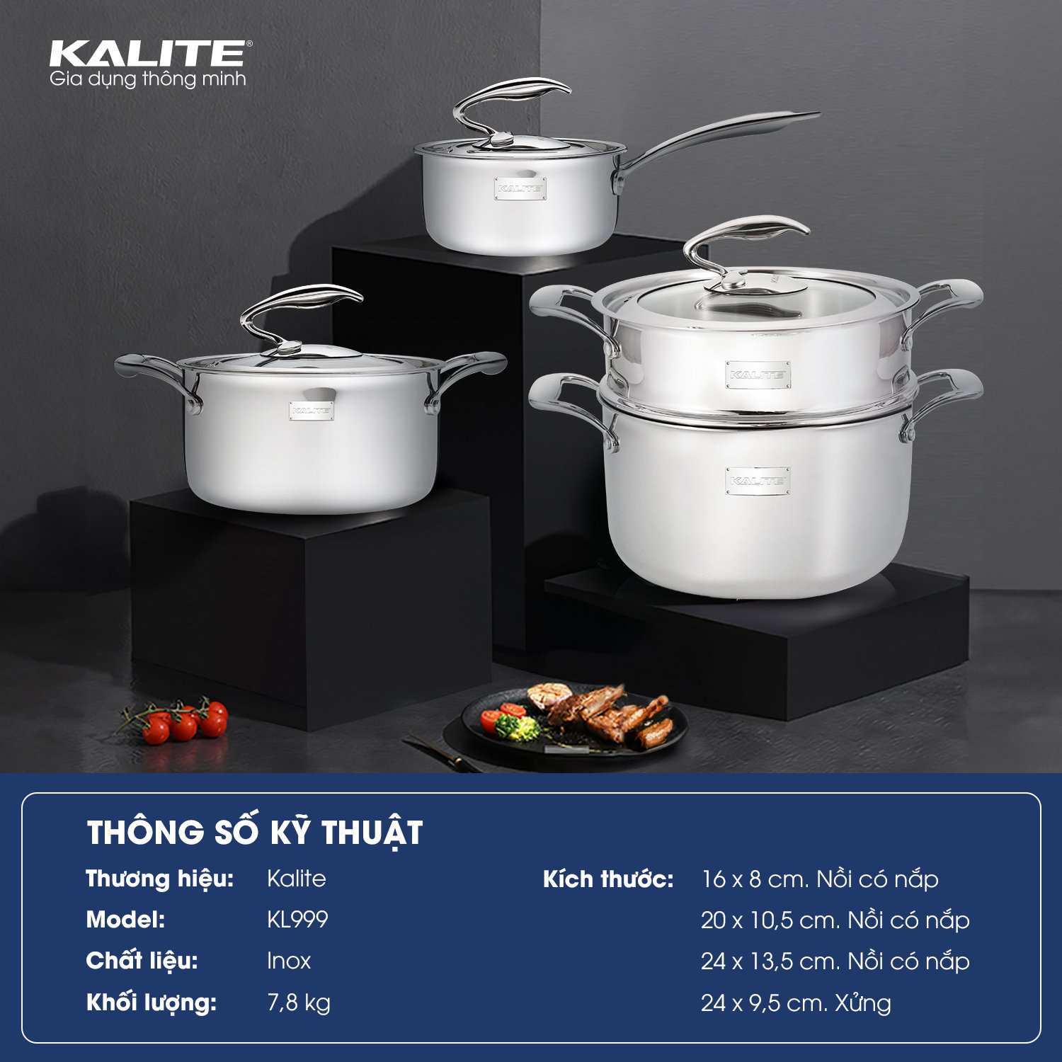Bộ nồi nguyên khối inox 304 Tripro Kalite KL999 siêu bền - Ảnh 2