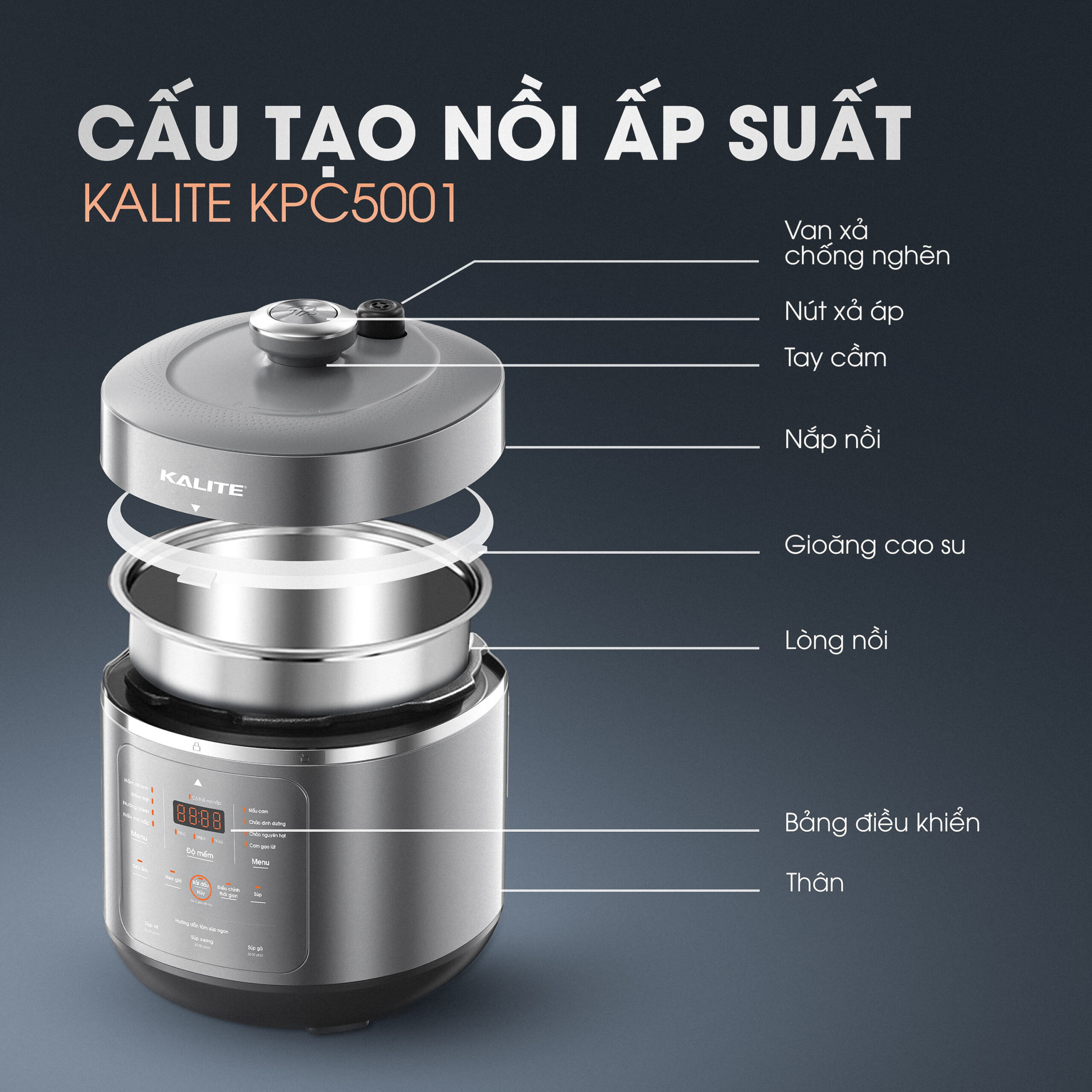 Nồi áp suất đa năng KALITE KPC5001 dung tích 5L - Ảnh 15
