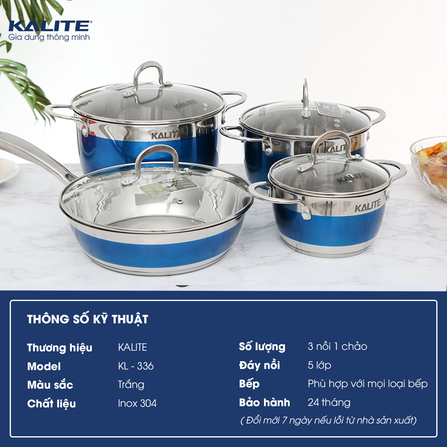 Bộ nồi chảo KALITE KL-336 inox cao cấp siêu bền đáy 5 lớp - Ảnh 2