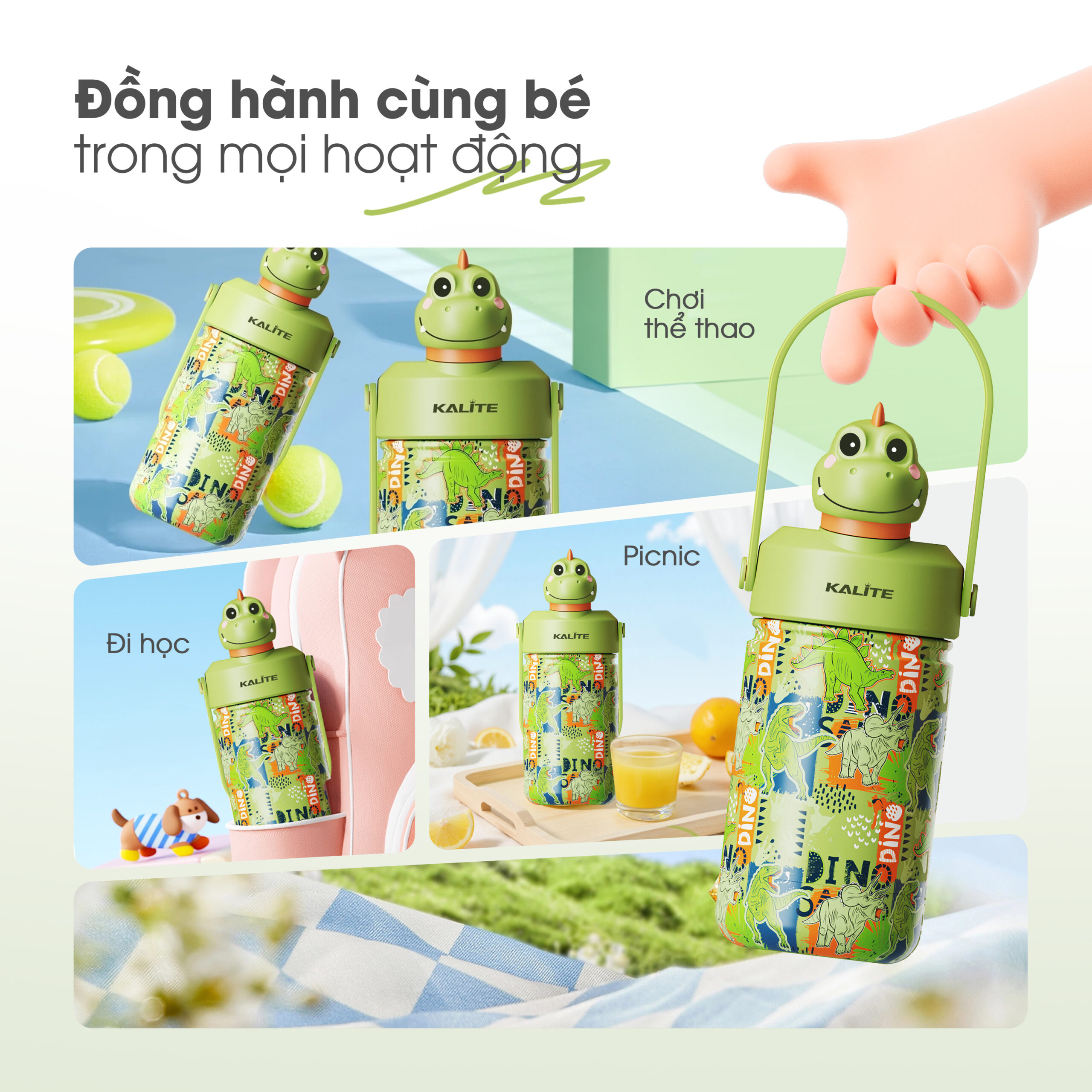 Bình giữ nhiệt trẻ em Kalite DINO REX - 354ml, inox 304, giữ nhiệt 12h - Ảnh 8