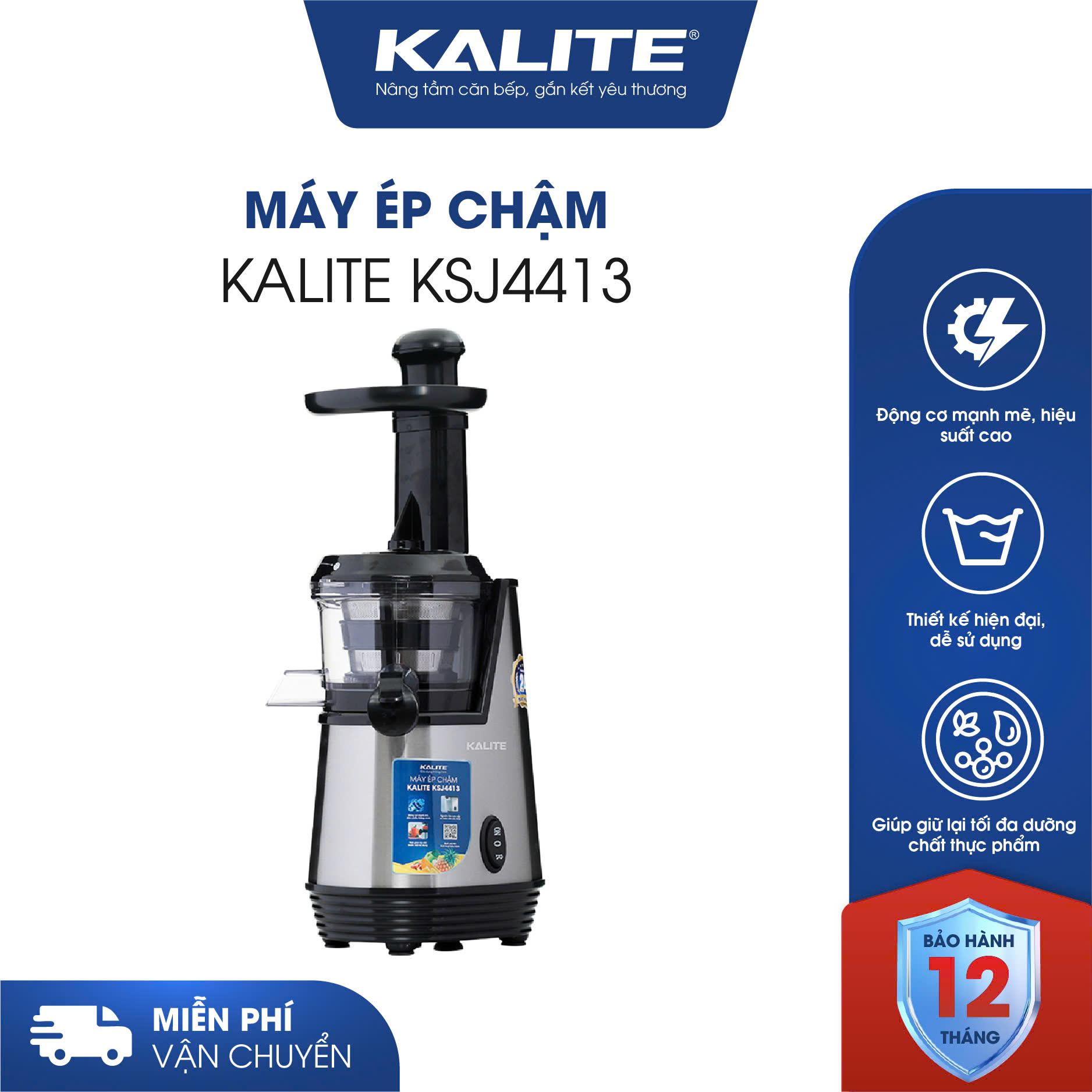 Máy ép chậm KALITE KSJ4413 cao cấp ép kiệt bã không sinh nhiệt