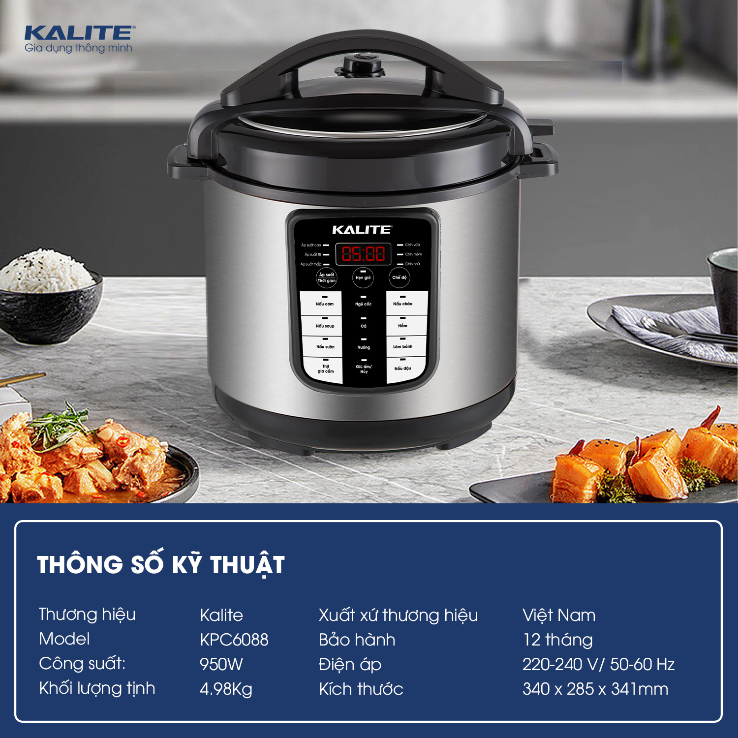 Nồi áp suất KALITE KPC6088 hầm nhừ ninh nhanh giữ trọn dinh dưỡng - Ảnh 2