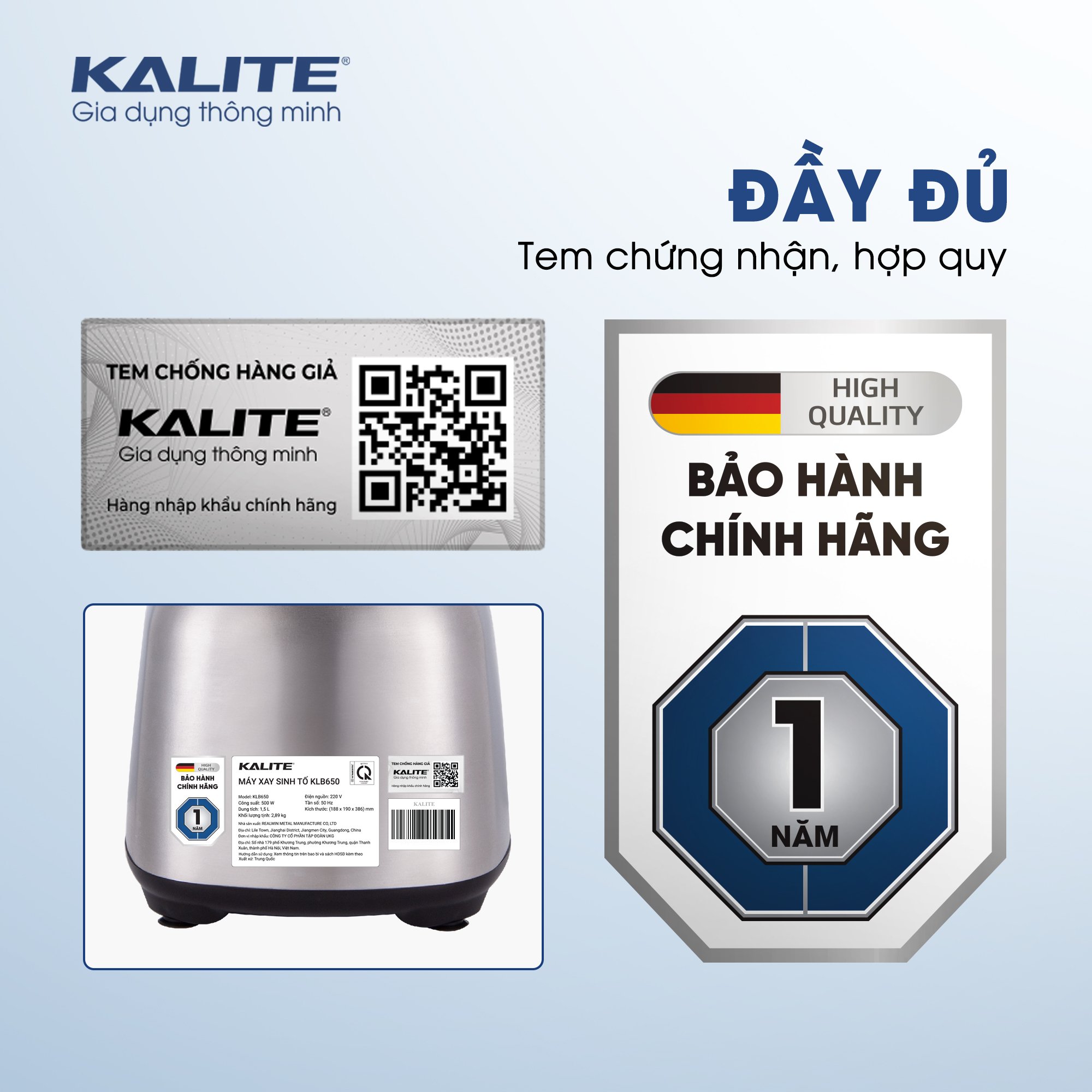 Máy xay sinh tố KALITE KLB650 3 cối xay công suất 500W - Ảnh 3