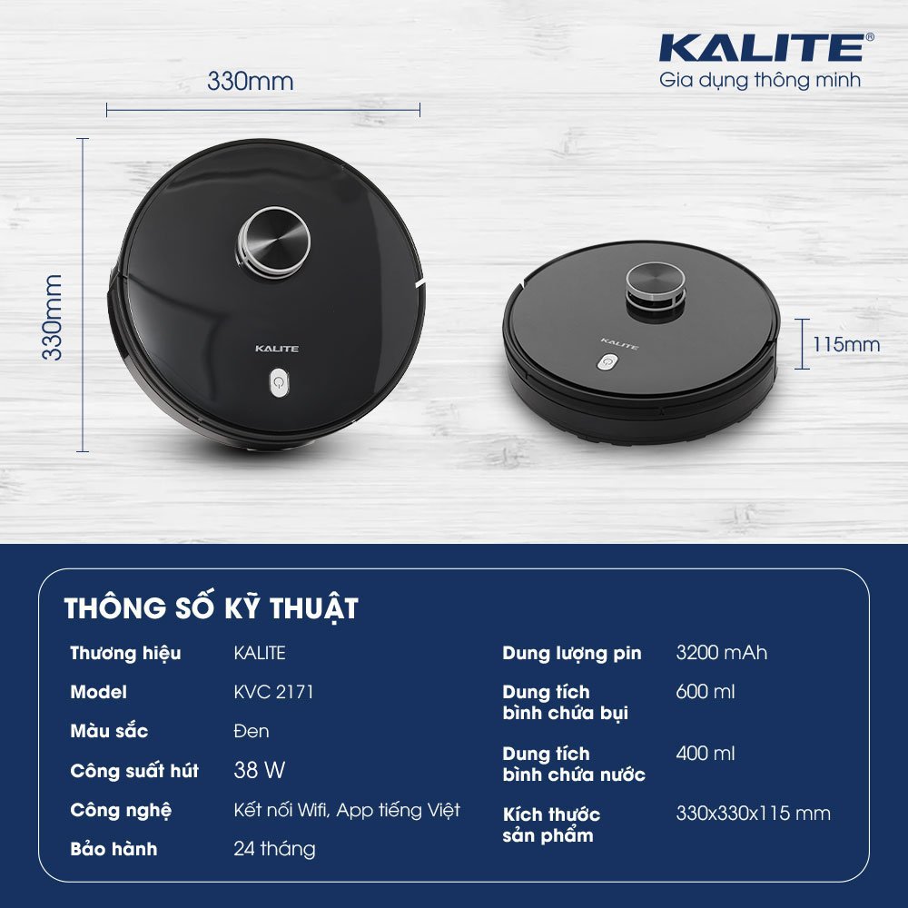 Robot hút bụi lau nhà Kalite KVC2171 cảm biến đa hướng - Ảnh 2