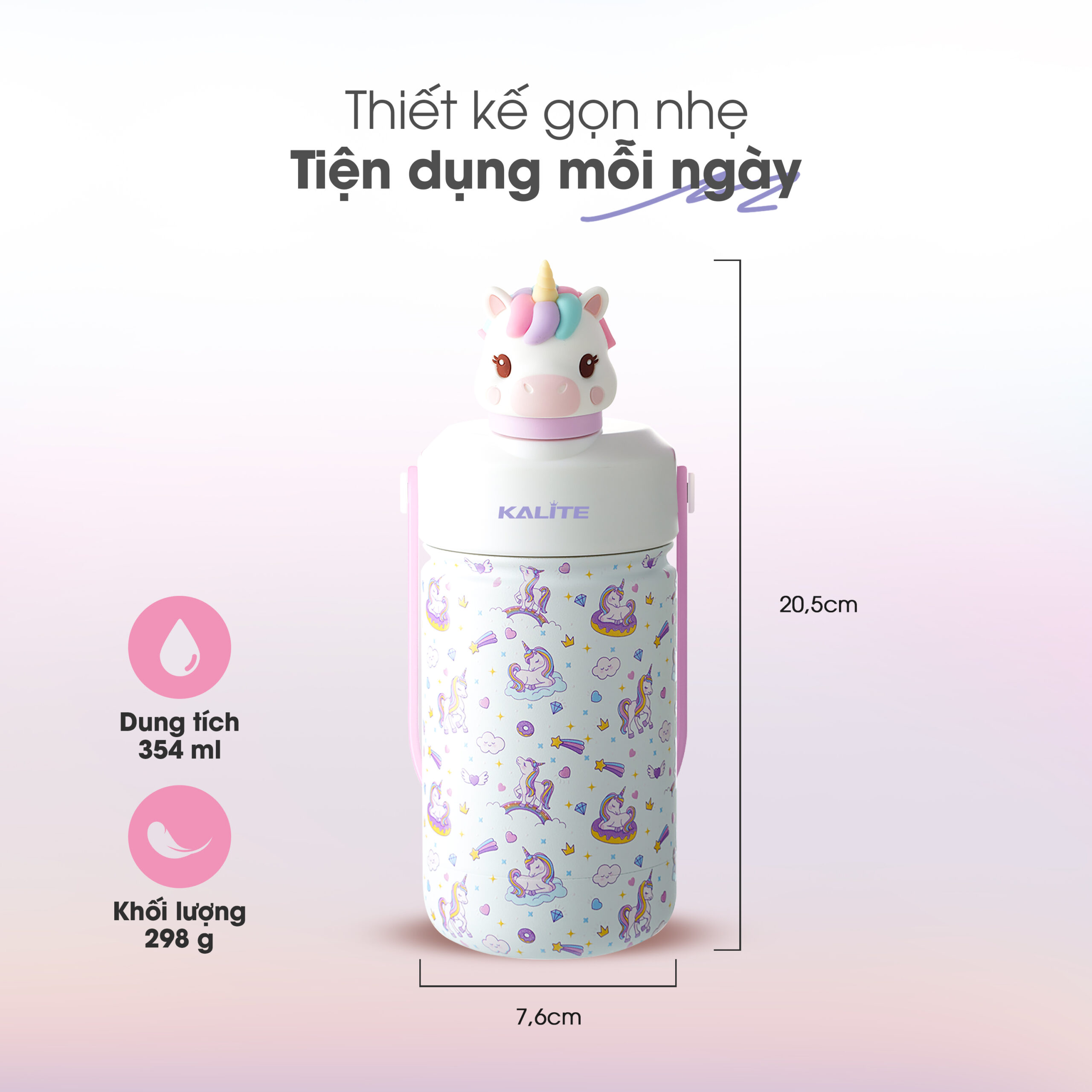 Bình giữ nhiệt trẻ em Kalite PONY 354ml, inox 304, giữ nhiệt 12h - Ảnh 3
