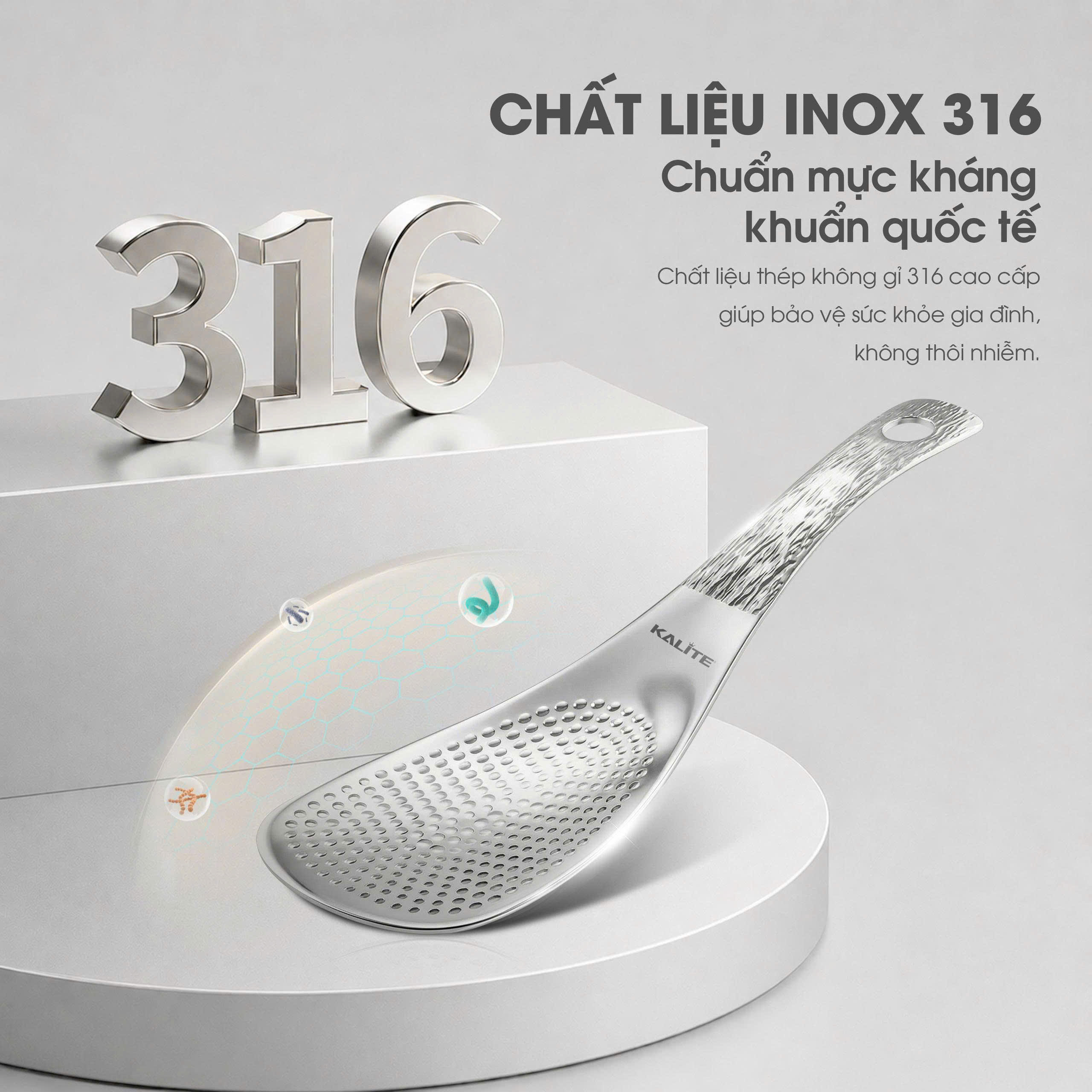 Muôi xới cơm inox 316 Kalite KRP01 kháng khuẩn, chống dính cơm - Ảnh 3