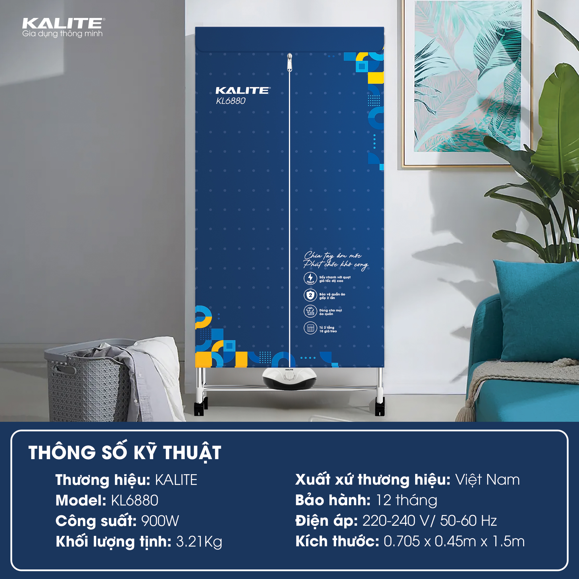 Từ sấy quần áo KALITE KL6880 sấy khô nhanh diệt vi khuẩn - Ảnh 6